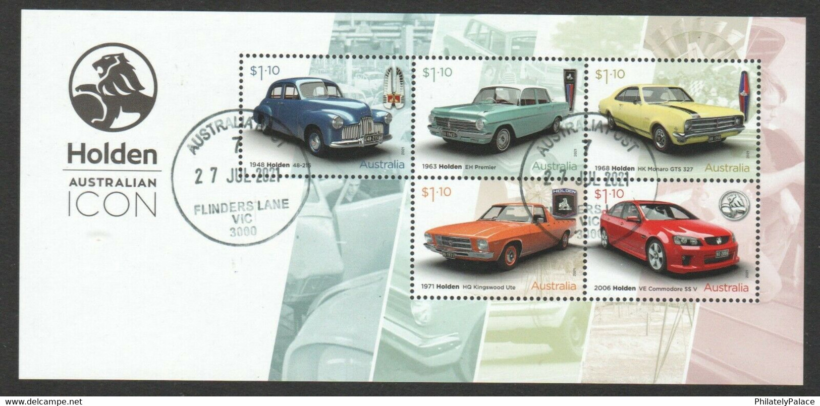 AUSTRALIA 2021 HOLDEN AUSTRALIA ICON CARS SOUVENIR SHEET OF 5 STAMPS FINE USED  (**) - Gebraucht