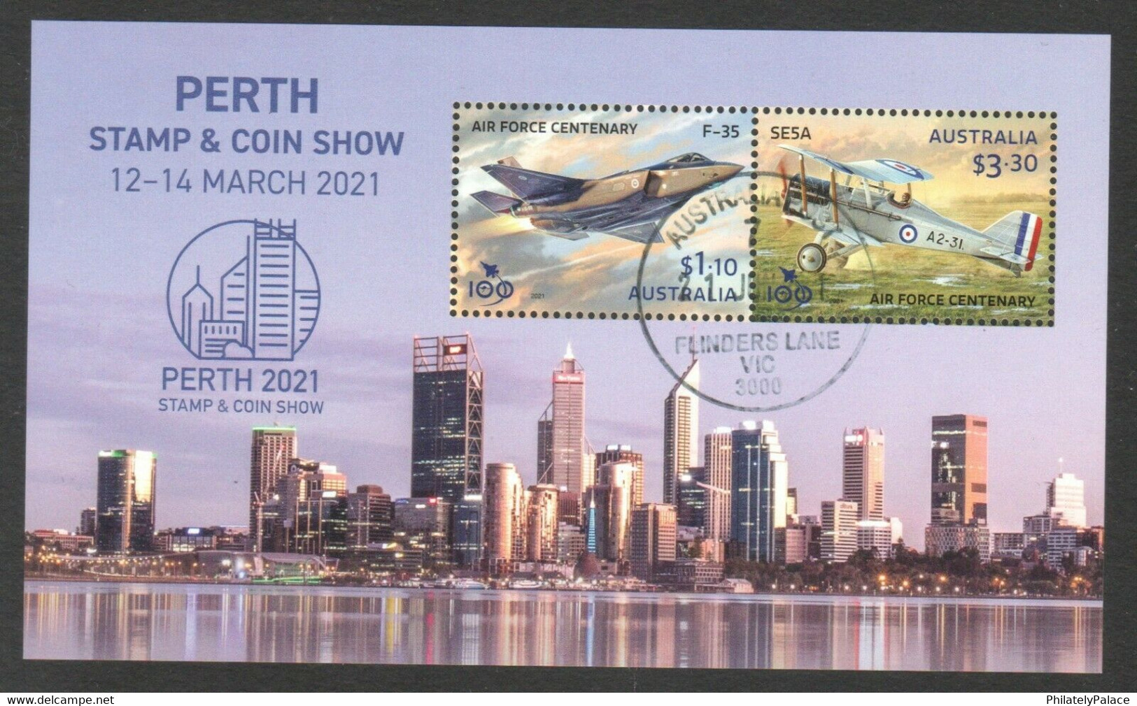 AUSTRALIA 2021 PERTH STAMP SHOW (RAAF CENTENARY) SOUVENIR SHEET OF 2 STAMPS USED  (**) - Used Stamps