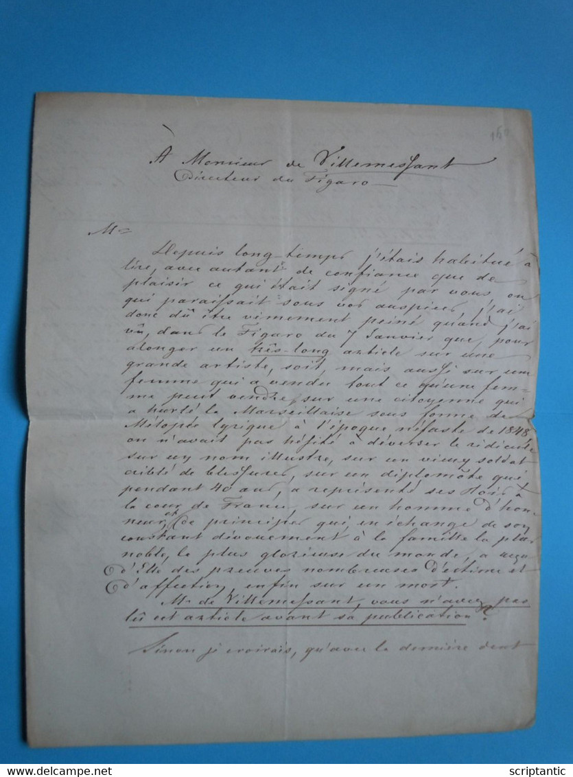 Lettre 1850 Du Colonel Charles Georges WESTEE (1798-?) Du 45° RI Au Directeur Du FIGARO - Manuscrits