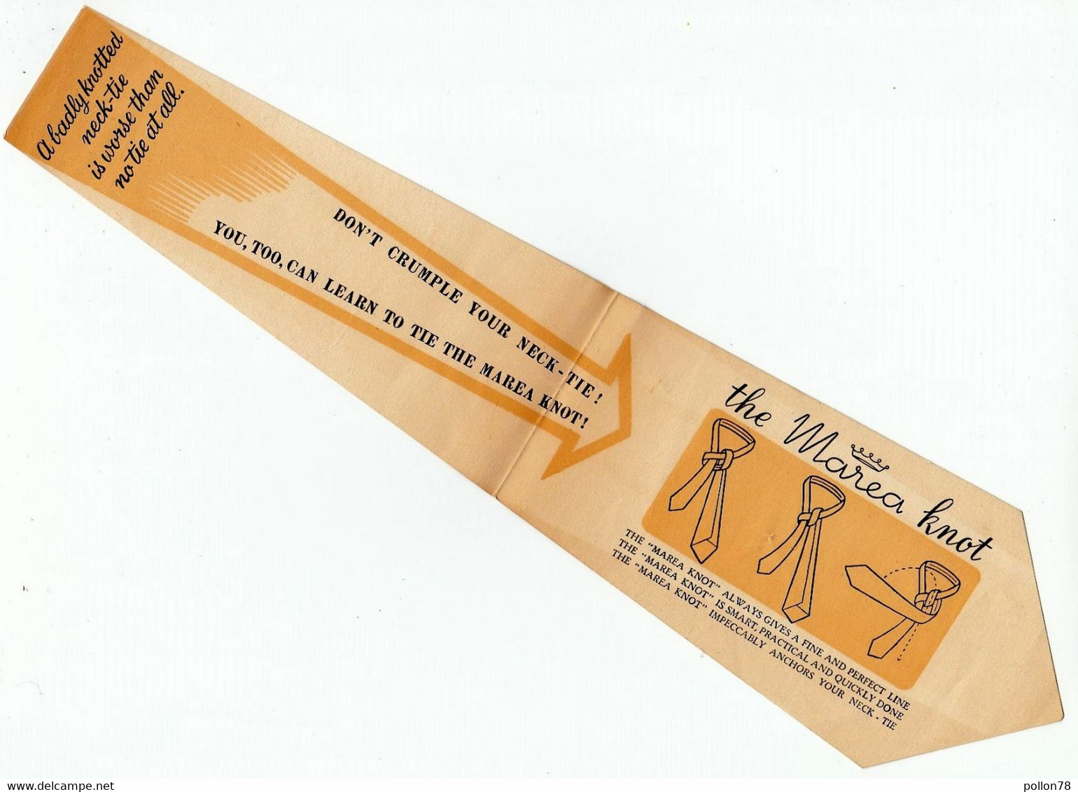 CRAVATTA IN CARTONE PUBBLICITARIA - NODO MAREA - ADVERTISING CARDBOARD TIE - THE MAREA KNOT - Vedi Retro - Paperboard Signs