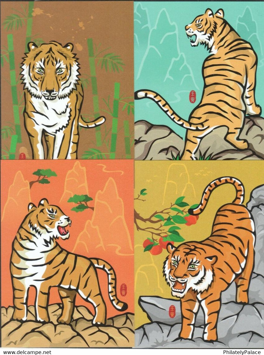 TAIWAN 2021 ZODIAC YEAR OF TIGER 2022 SOUVENIR SHEET 4 STAMPS MINT 4 POSTCARDS CARDS MNH (**) - Neufs