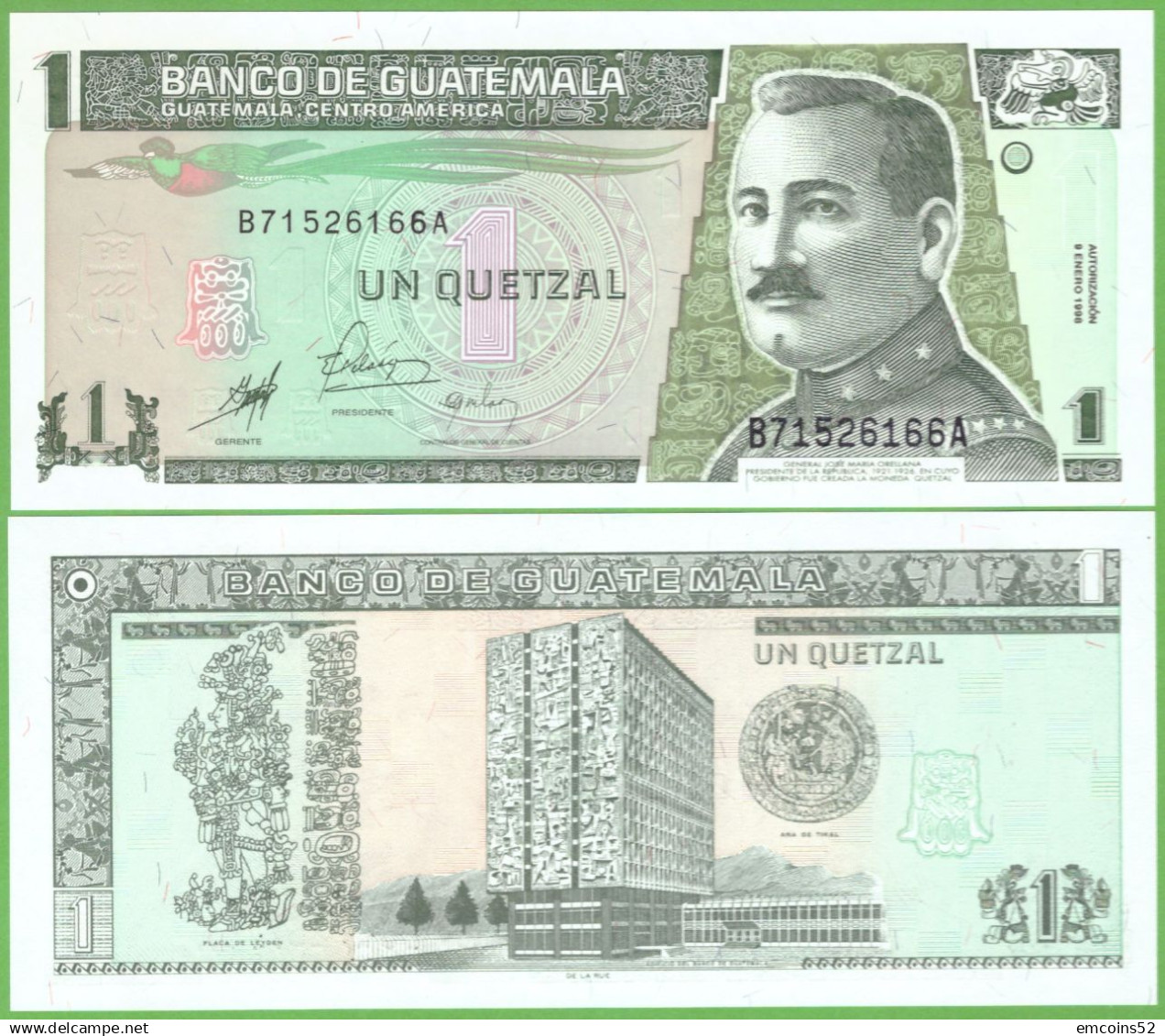 GUATEMALA 1 QUETZAL 1998  P-99  UNC - Guatemala