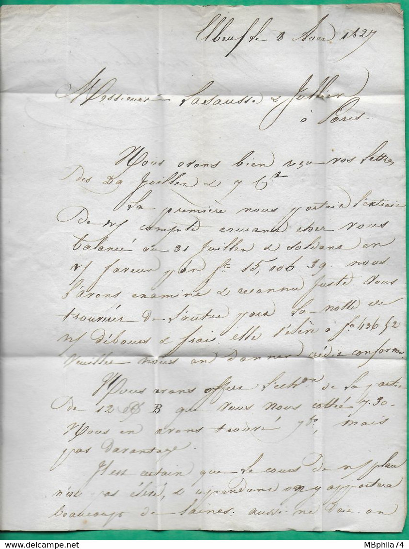 MARQUE 74 ELBEUF SEINE INFERIEURE POUR PARIS SEINE CACHET D'ARRIVEE A PARIS ROUGE 28x11 1827  LETTRE COVER FRANCE - 1801-1848: Precursores XIX