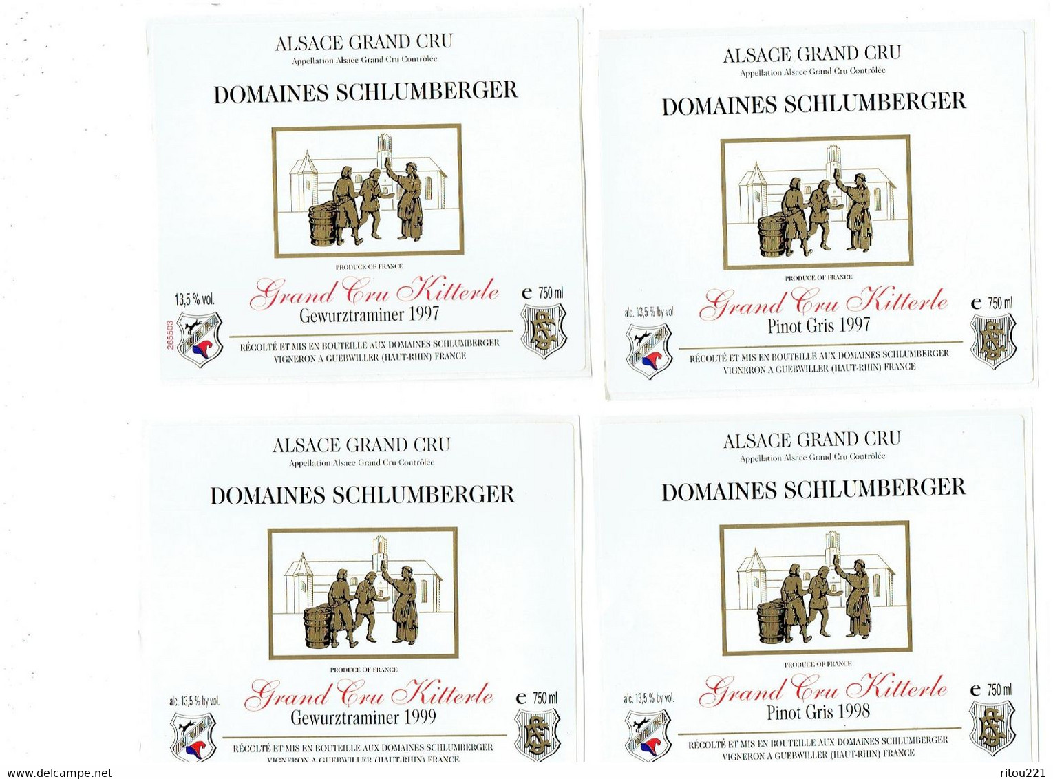 LOT 12 - AUTOCOLLANT Etiquette De Vin Alsace DOMAINES SCHLUMBERGER Gewurztraminer Sylvaner Pinot GUEBWILLER Riesling - Riesling