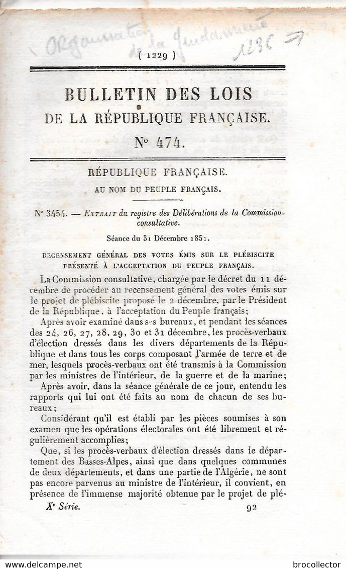 Décret De 1852 Concernanr L' Organisation Du Corps De La GENDARMERIE ( Page 1236 - 1237 ) - Policia