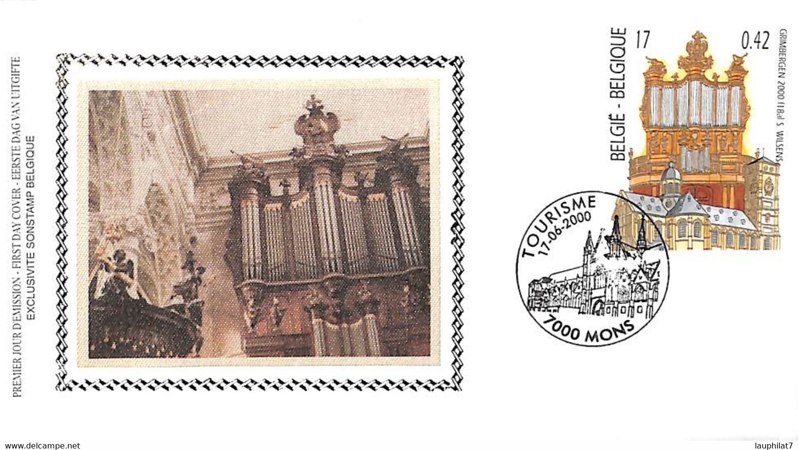 [912227]TB//-Belgique 2000 - N° 2926, 7000 MONS, FDC Soie, Vacances & Tourisme, Eglises Et Cathédrale, Instruments De Mu - 1991-2000