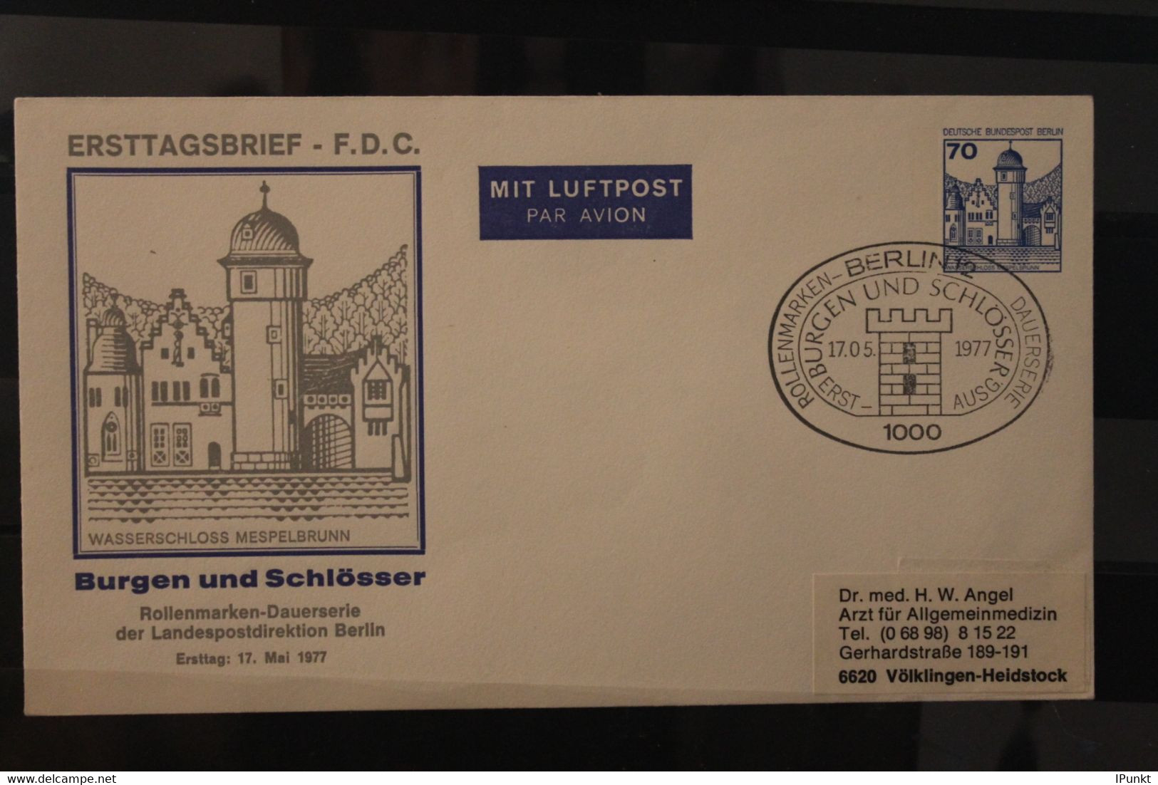 Berlin 1977, Ganzsache Freimarken: Burgen Und Schlösser, 70 Pf, Mespelbrunn, MiNr. 538, PU 76/1, ESST - Privatumschläge - Gebraucht