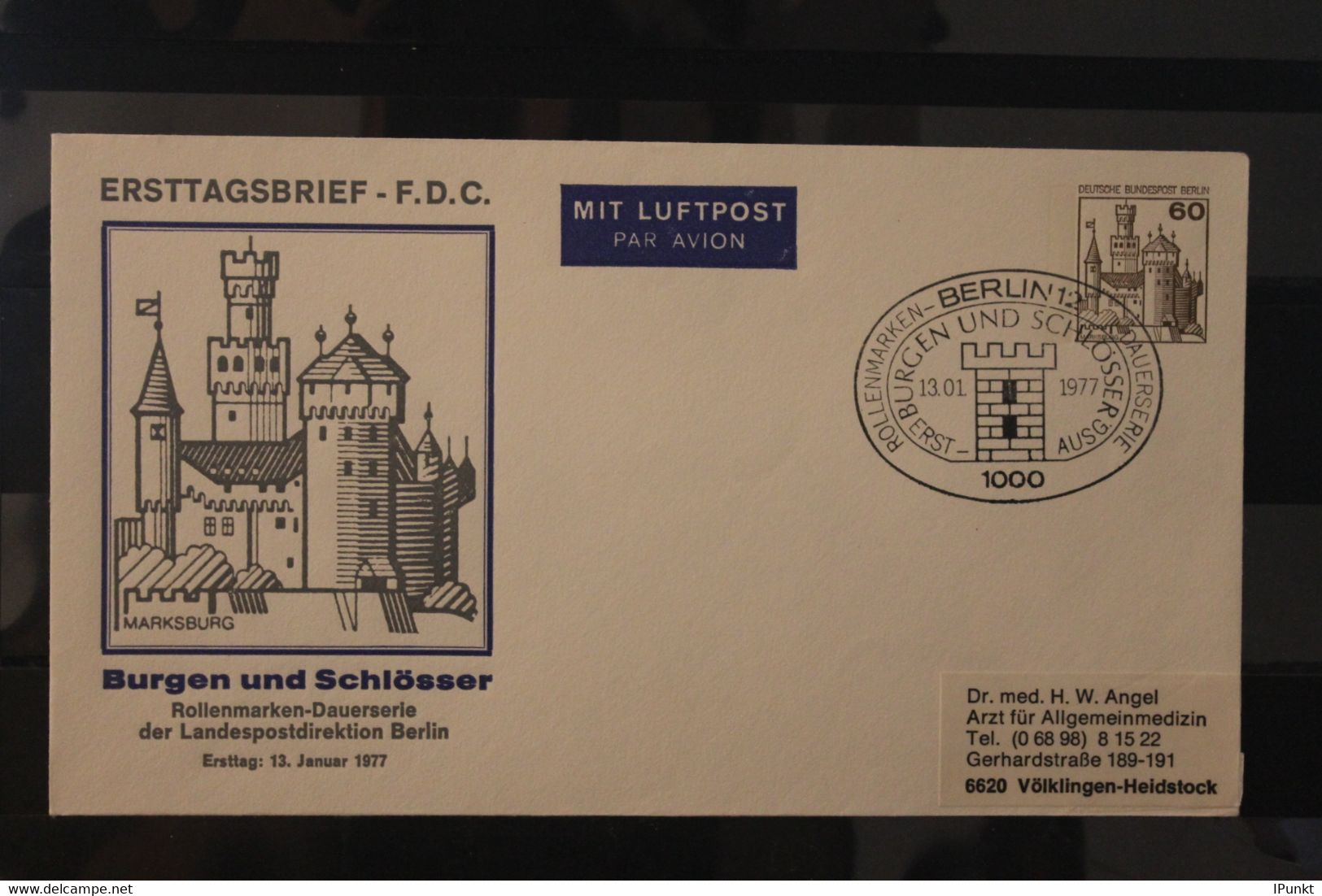 Berlin 1977, Ganzsache Freimarken: Burgen Und Schlösser, 60 Pf, Marksburg, MiNr. 537, PU 74/5, ESST - Enveloppes Privées - Oblitérées