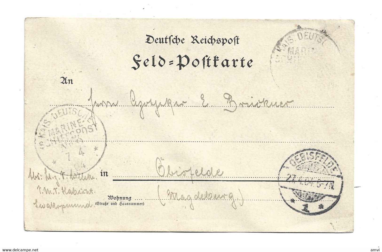 22 - 103 ★allemagne★  FELD POSTKARTE Deutsche Reichspost Deutsche MARINE-SCHIFFSPOST 1904 - Storia Postale