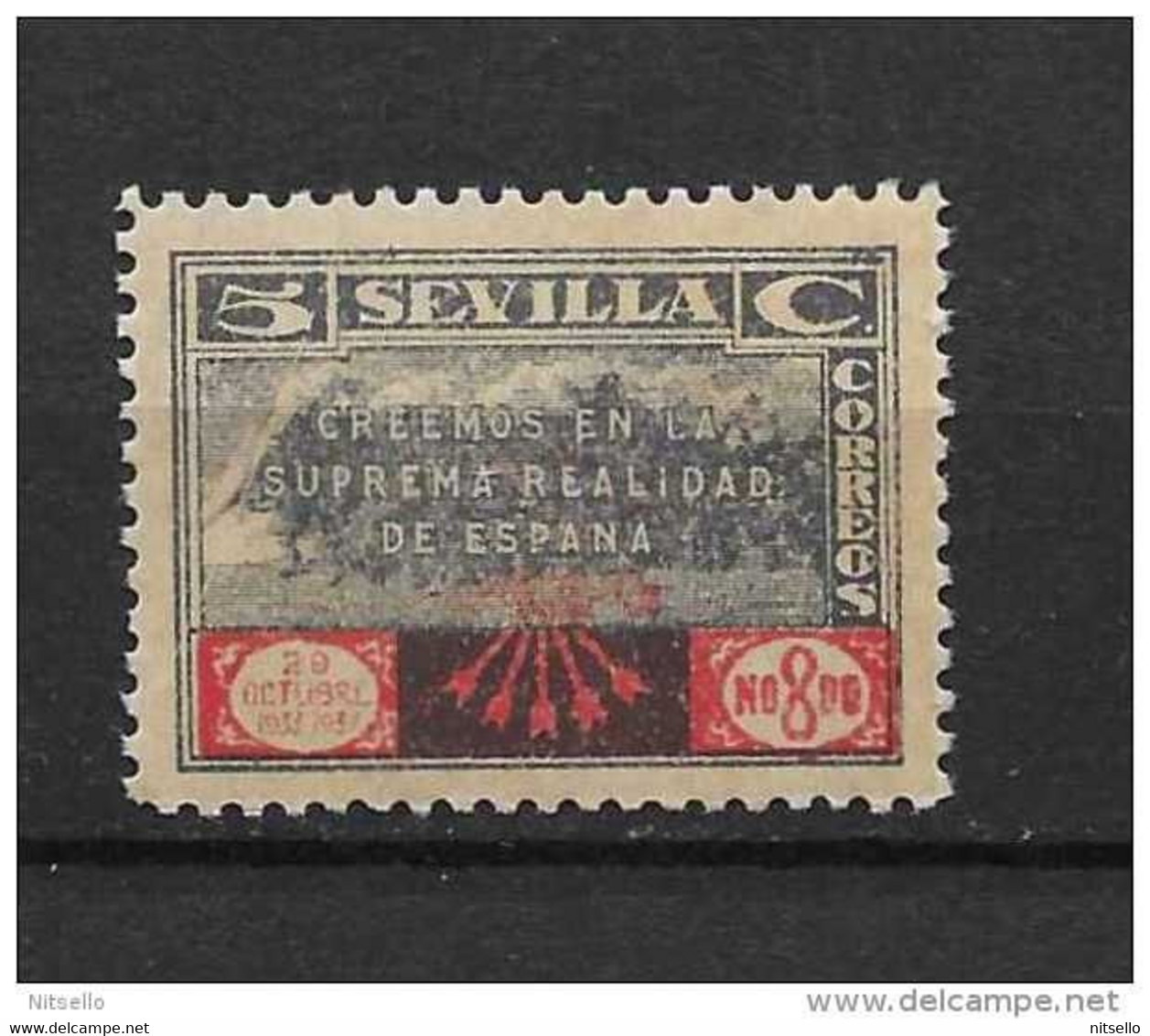 LOTE 2229  ///   ESPAÑA  GUERRA CIVIL    SELLO LOCAL GUERRA CIVIL SOBRETASA NACIONAL SEVILLA 1937 FALANGE ** MNH - Emissioni Nazionaliste