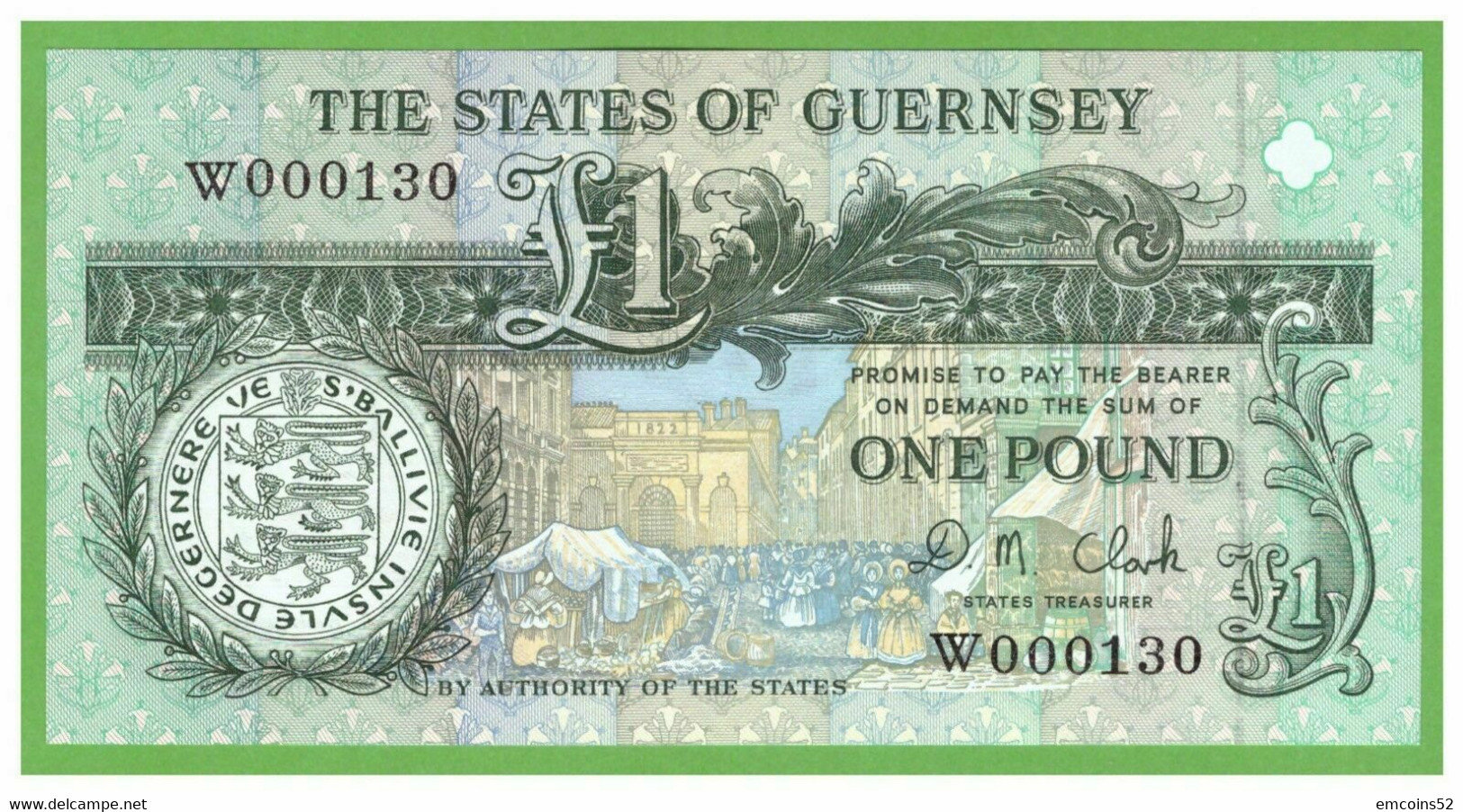 GUERNSEY 1 POUND 1991/2016  P-52c  UNC  NUMBER 000130 - Guernsey