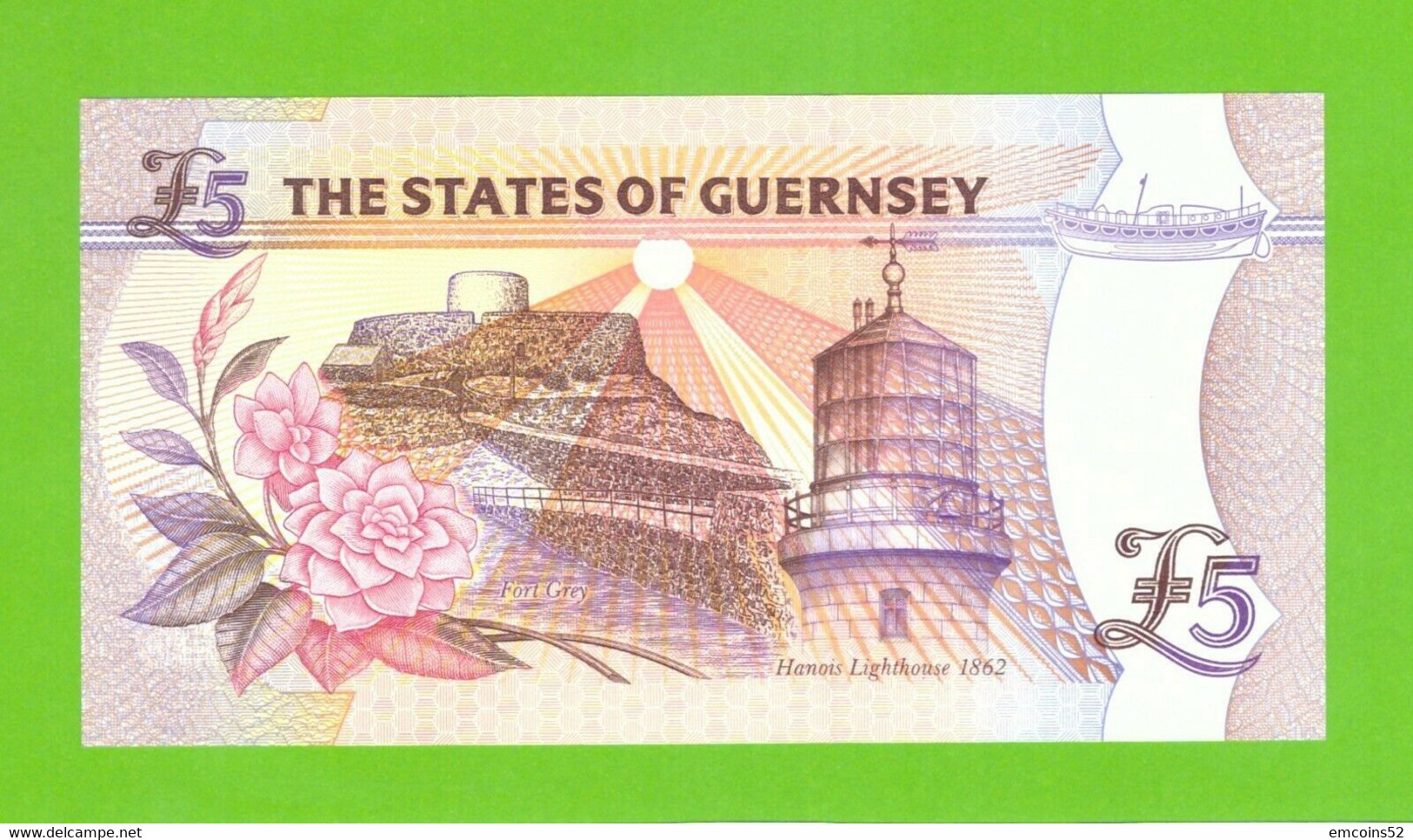 GUERNSEY 5 POUNDS 1996 -   P-56a  UNC  NUMBER A999291 - Guernesey