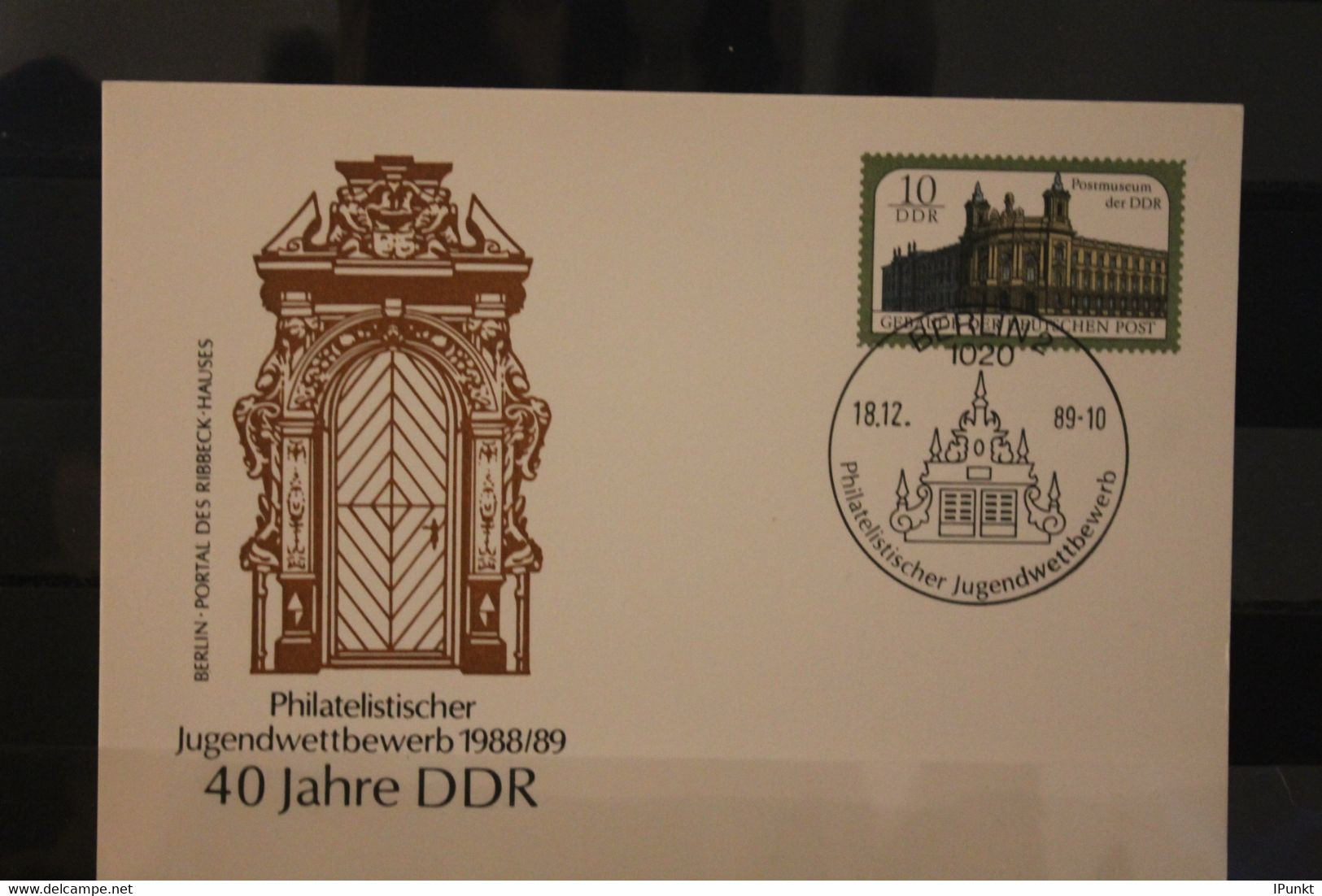 DDR 1989, Ganzsache Karte Jugendwettbewerb 1988/89, Wertstempel 10 Pf., Postmuseum; SST - Cartoline Private - Usati