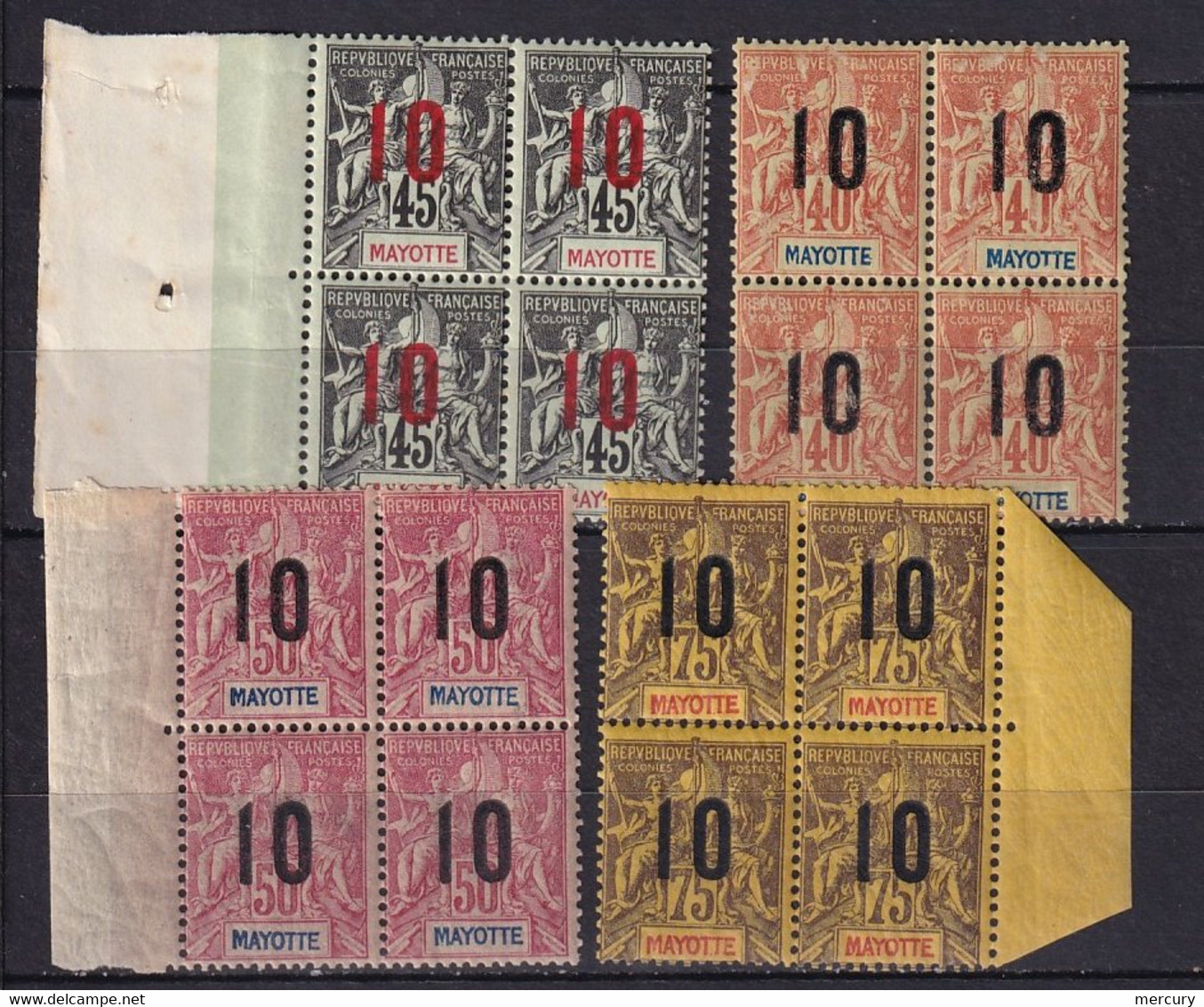 MAYOTTE - 4 Valeurs De  1912 En Bloc De 4 Neuves TTB - Unused Stamps