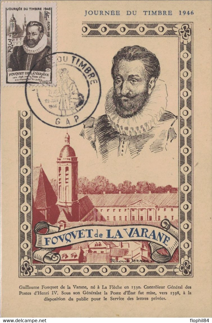 HAUTES ALPES - GAP - JOURNEE DU TIMBRE - 29-6-1946  -  CARTE OFFICIELLE - COTE 25€ - ....-1949