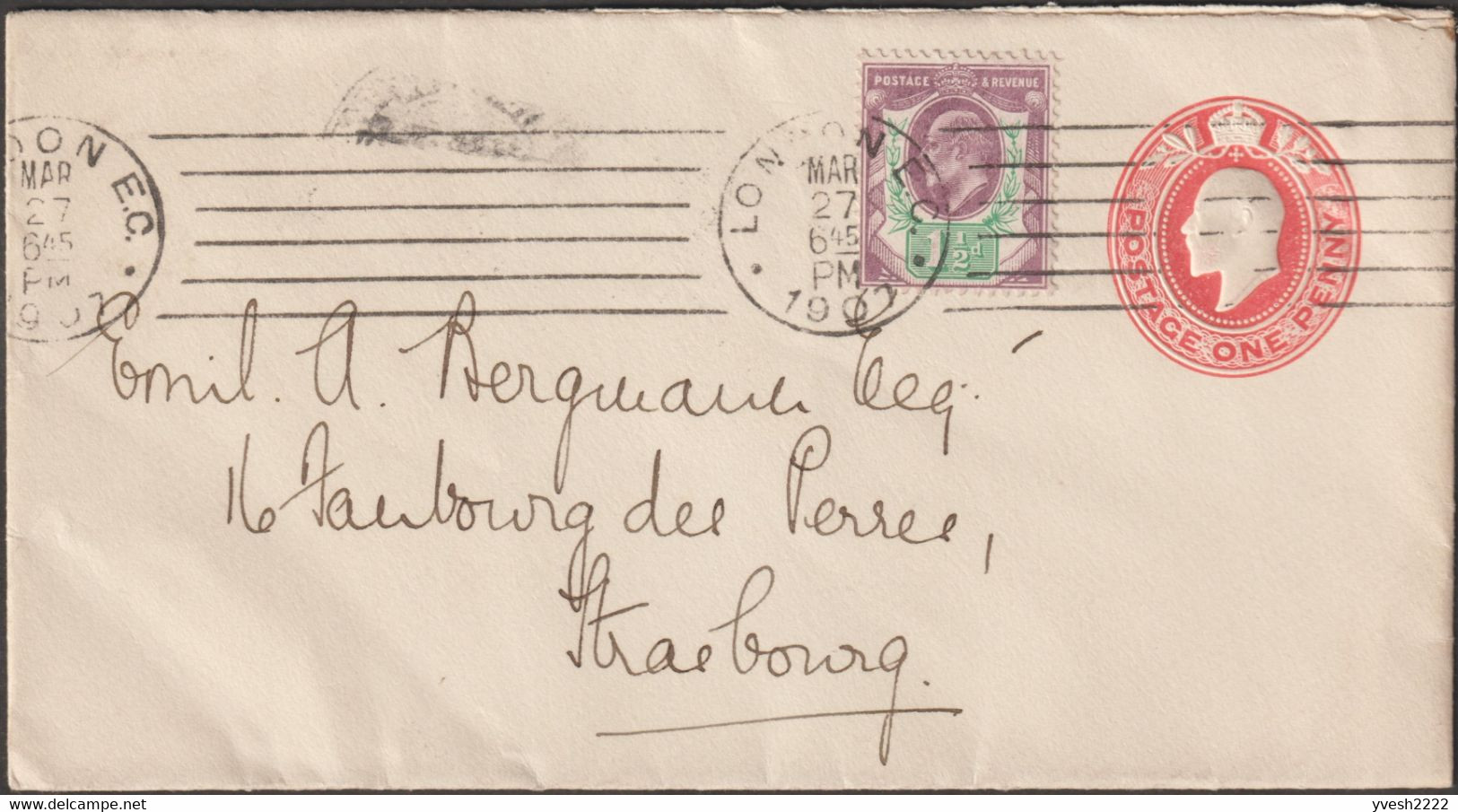 Grande-Bretagne 1907. Entier Postal Timbré Sur Commande, Enveloppe. Compagnie De Mines D'or - Autres & Non Classés