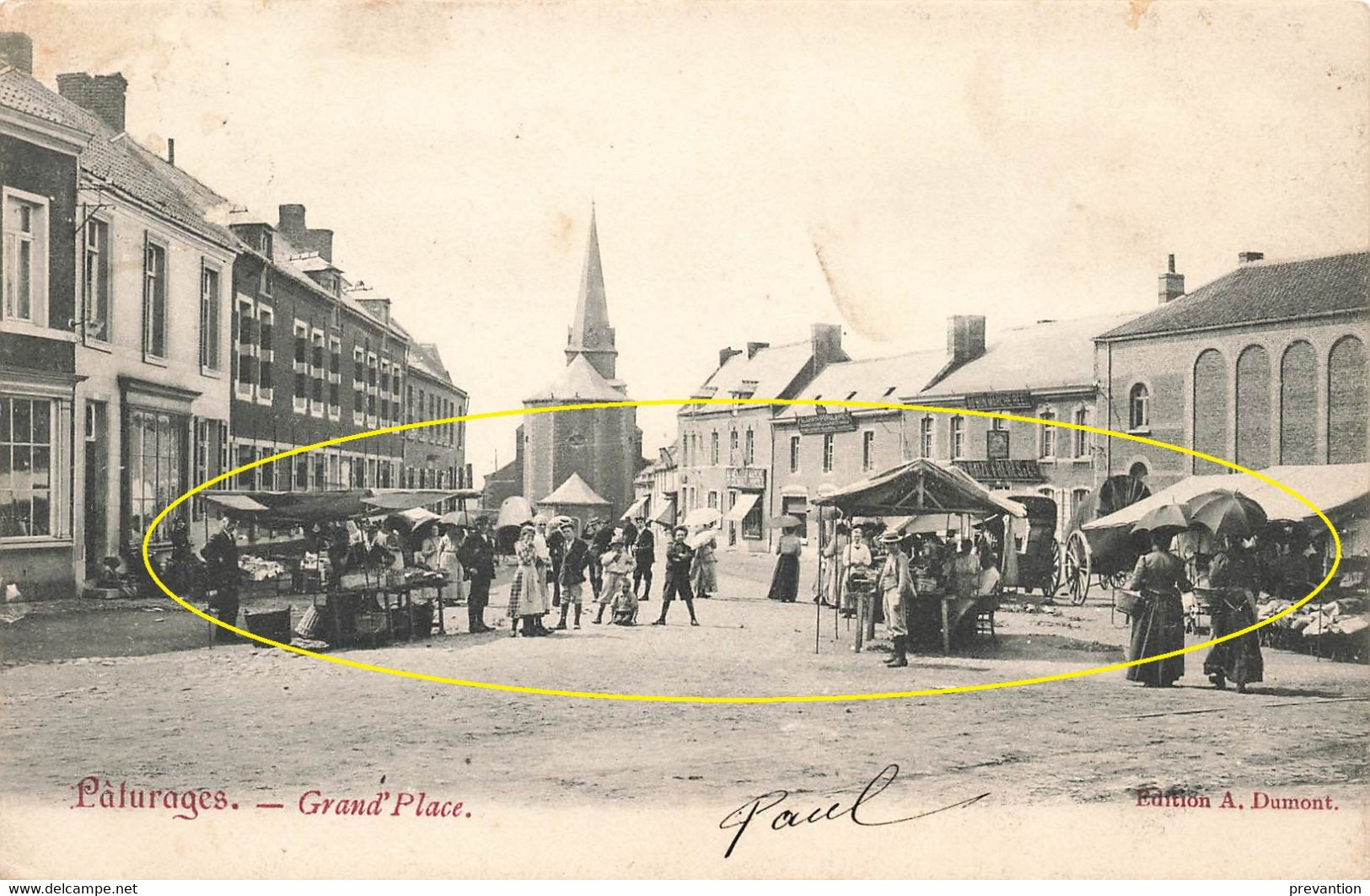 PATURAGES - Grand'Place - Carte Très Animée Jour De Marché Circulé En 1905 - Colfontaine