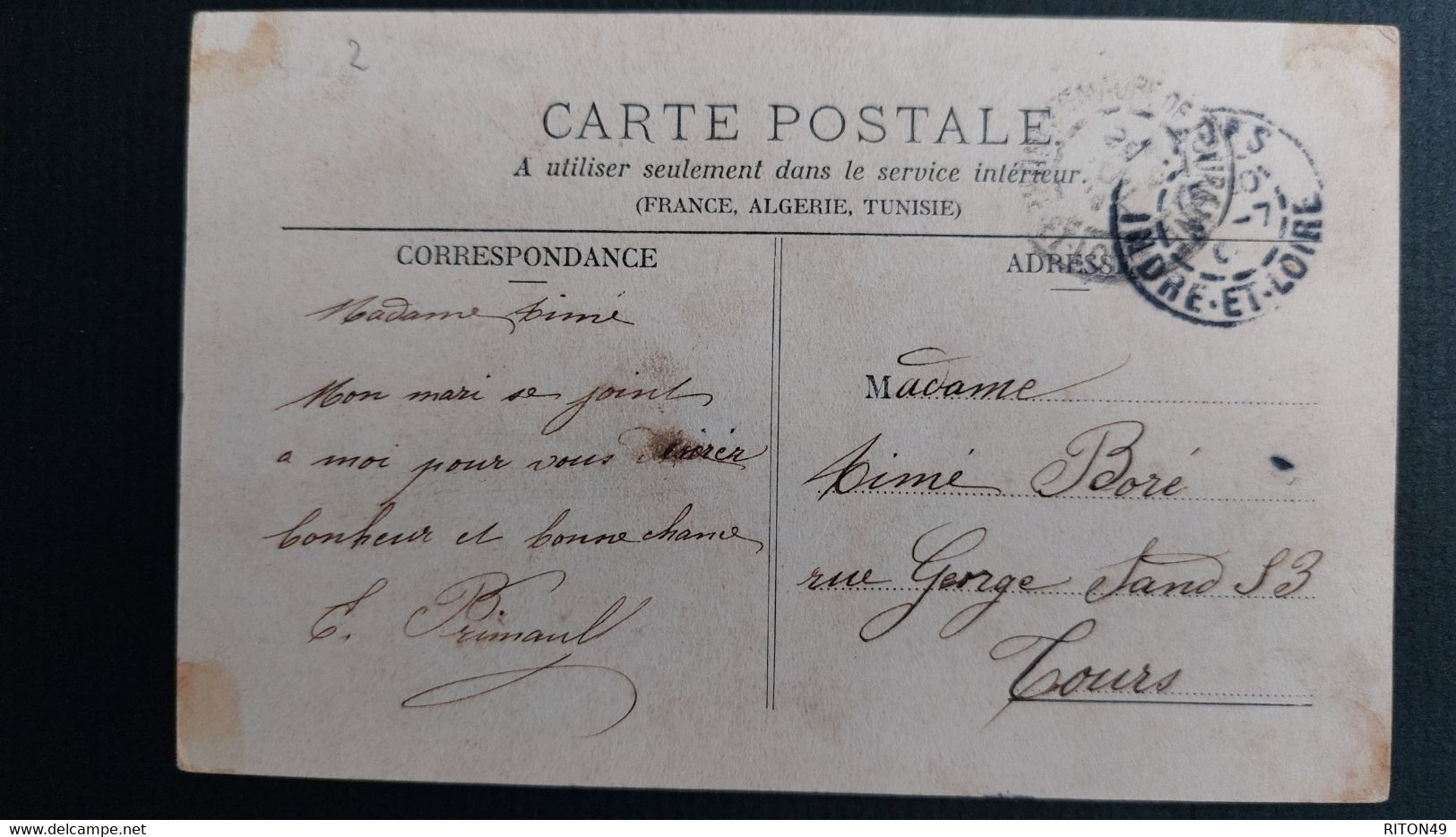 CARTE POSTALE 1904 LE FACTEUR AU PLI CHARGE SOUHAITS ET MESSAGES CAD ST MAURE DE TOURAINE - Semblançay