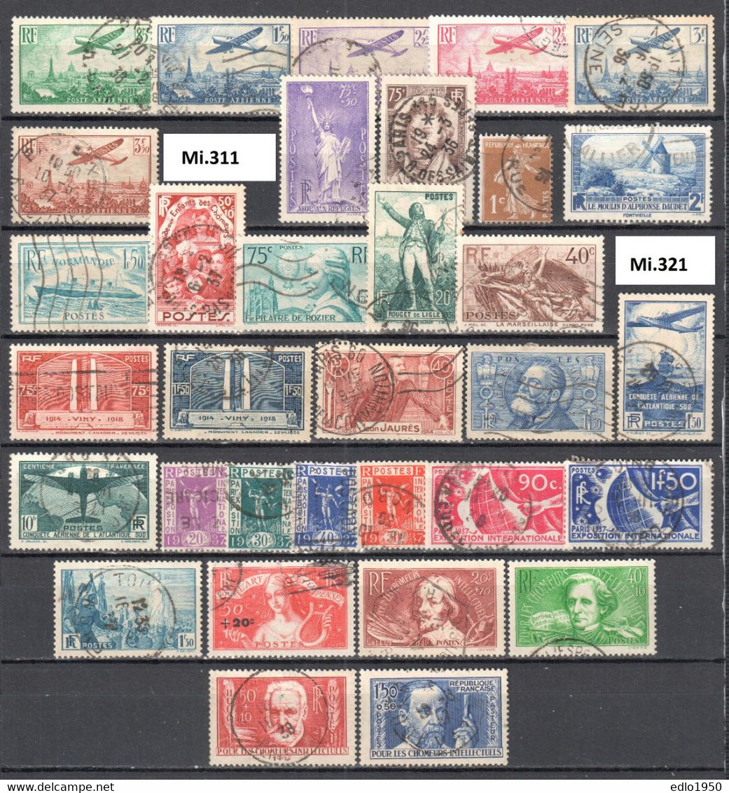 France 1936 Year Set - Used - Oblitéré - ....-1939