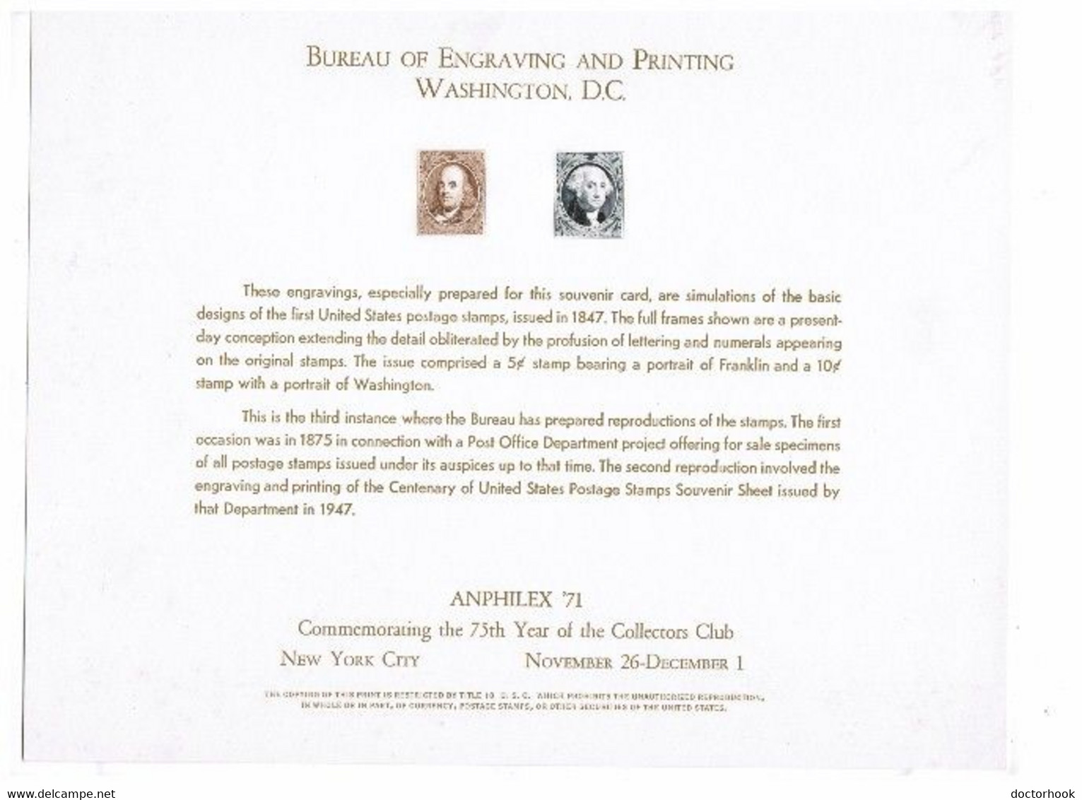 U.S.A.    ANPHILEX '71 B.E.P. CARD UNUSED (FF-68) - Cartoline Ricordo