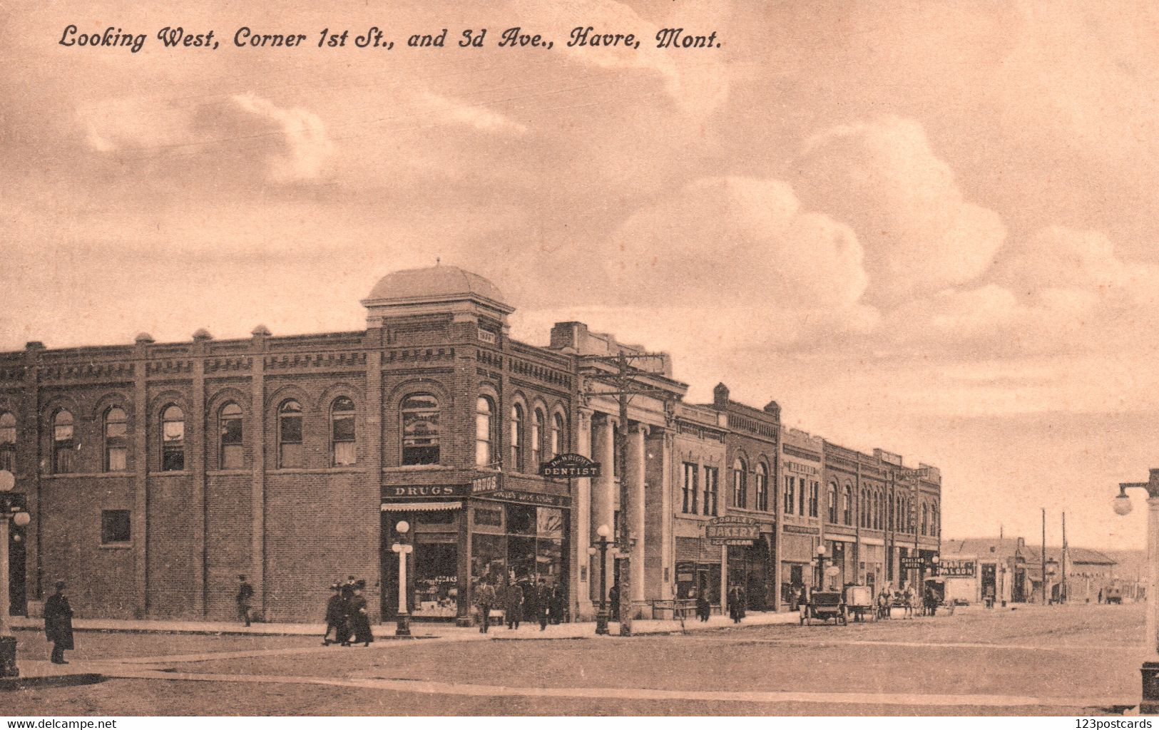 Looking West, Corner 1st St., And 3d Ave., Havre, Montana - VERY RARE! - Havre