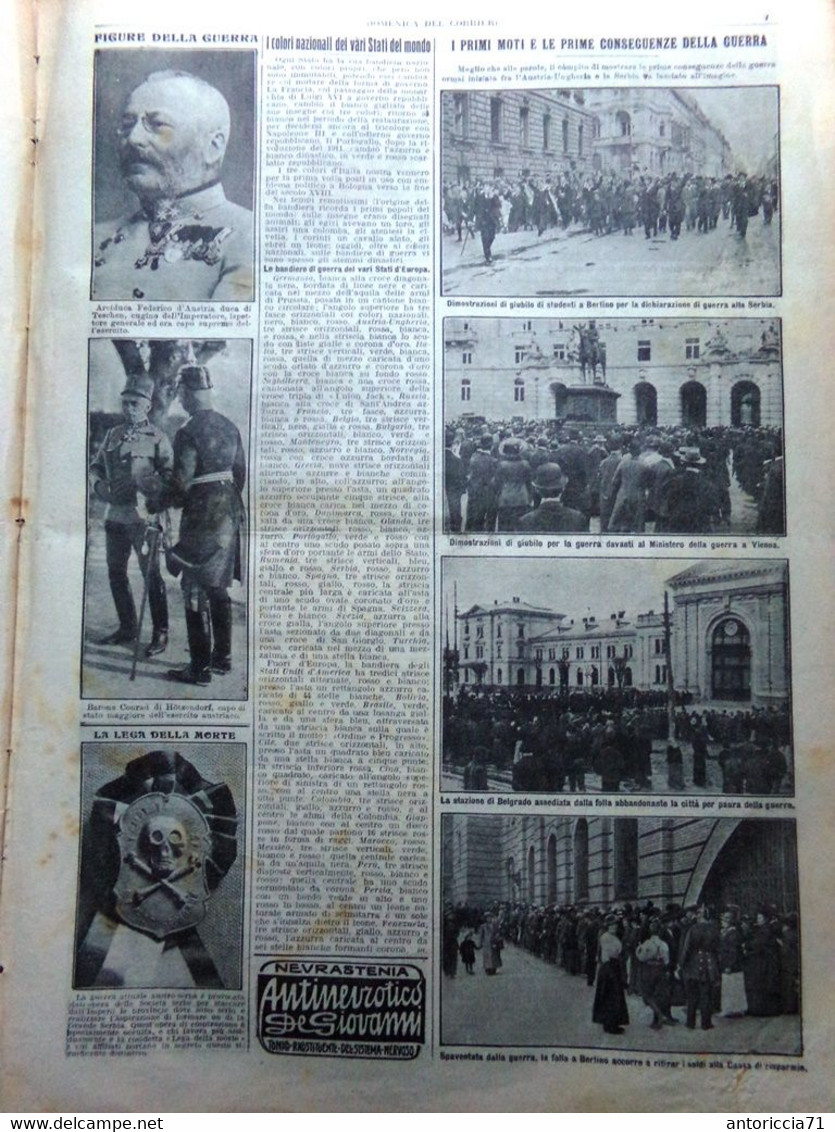 La Domenica Del Corriere 9 Agosto 1914 WW1 Guerra Austria Serbia San Pancrazio - Weltkrieg 1914-18