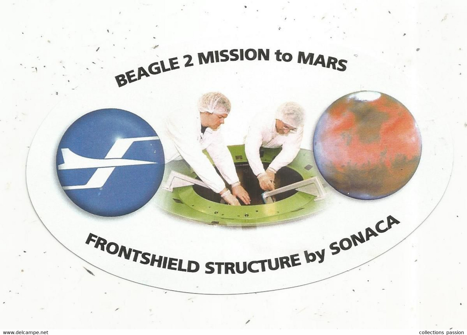 Autocollant, 85 X 140 Mm,  ESPACE, BEAGLE 2 Mission To MARS , Frontshield Structure By SONACA - Autocollants