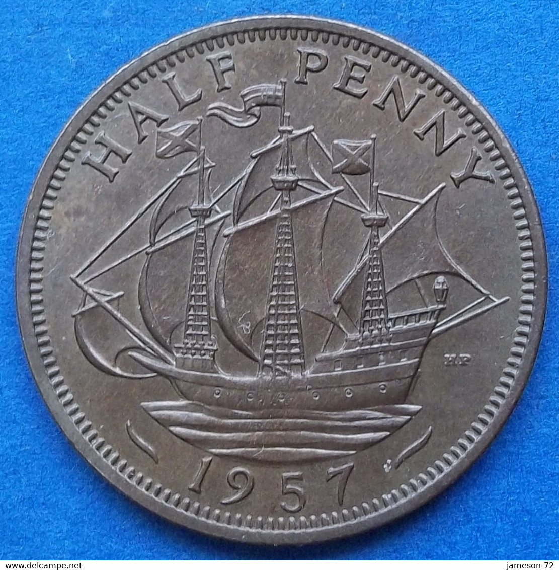 UK - Half Penny 1957 "The Golden Hind" KM# 896 Elizabeth II - Edelweiss Coins - Other & Unclassified