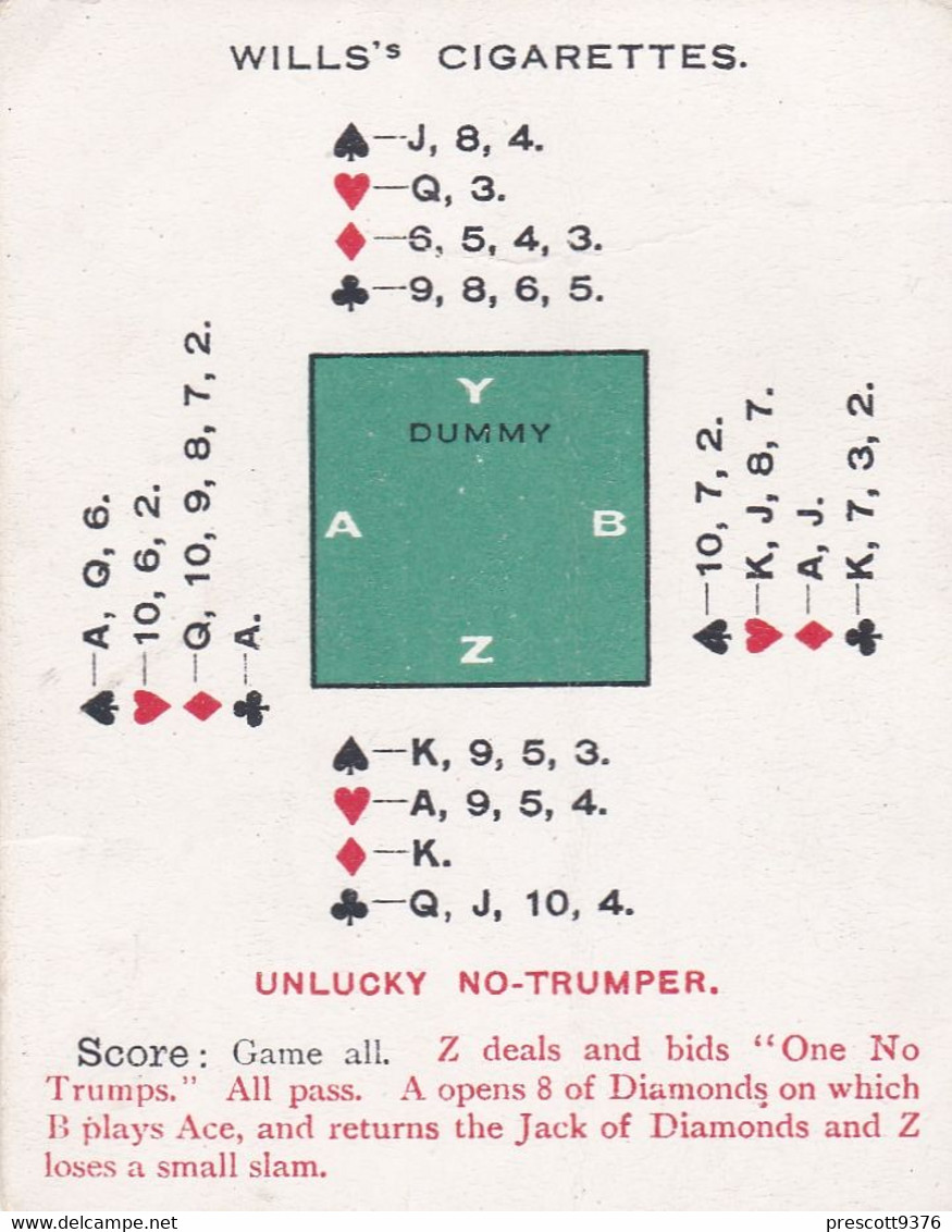Auction Bridge 1926,  Wills Cigarettes, Large Size 6x8cm, 25 Unlucky No Trumper, Card Games - Wills