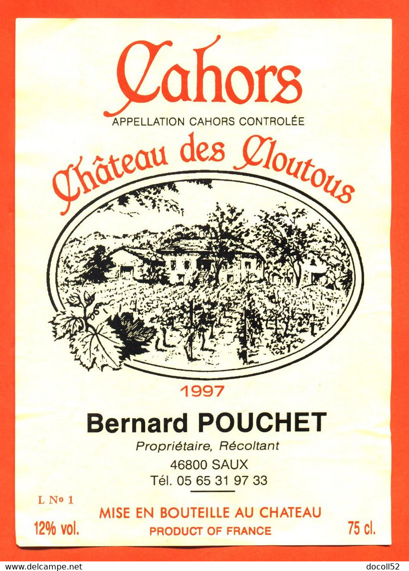 étiquette De Vin Cahors Chateau Des Moutons 1997 Bernard Pouchet à 46800 Saux - 75 Cl - Cahors