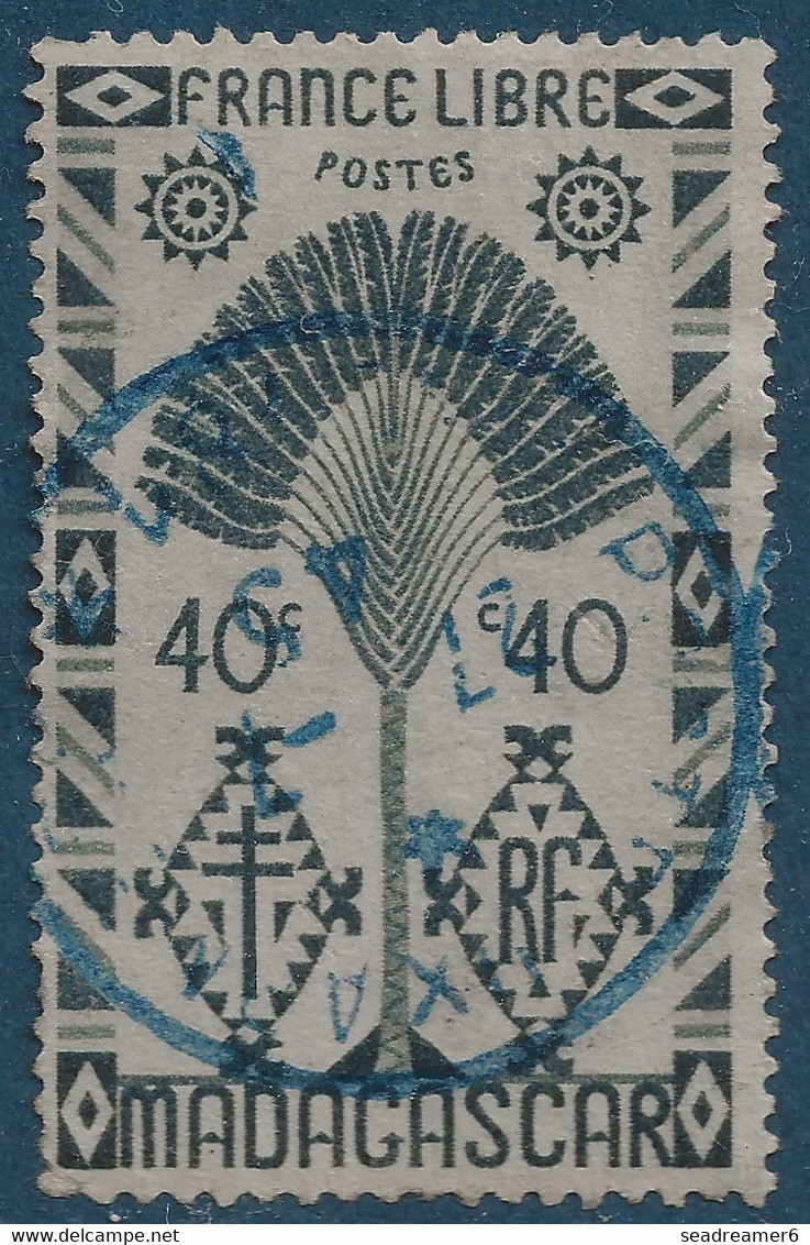 FRANCE Colonies Madagascar N°269 40c Ardoise Oblitéré Dateur 1945 En Bleu "Poste Aux Armées" RR - Usati