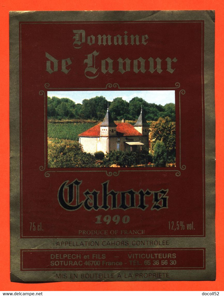 étiquette De Vin Cahors Domaine De Lavaur 1990 Delpech Et Fils à 46700 Soturac - 75 Cl - Cahors