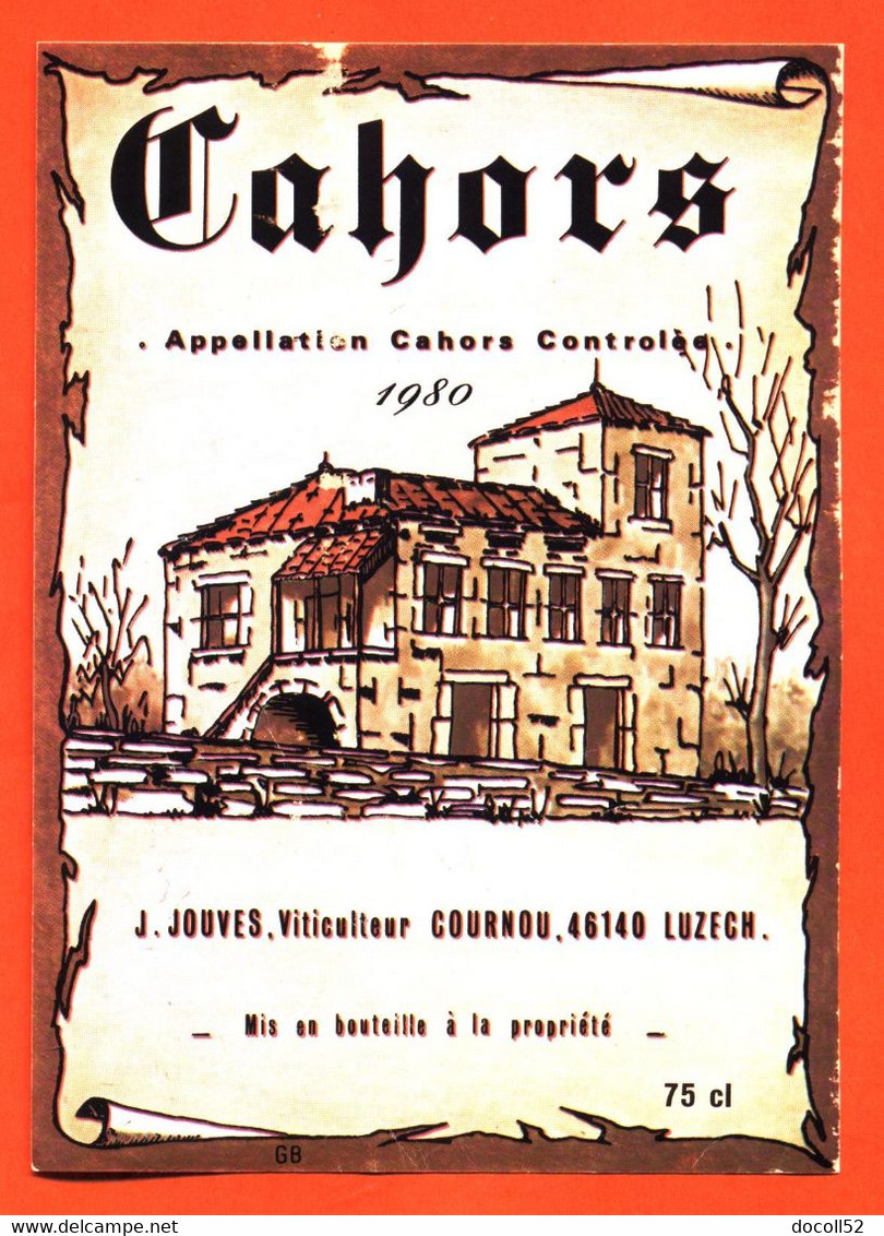 étiquette De Vin Cahors 1980 J Jouves à Cournou Luzech - 75 Cl - Cahors