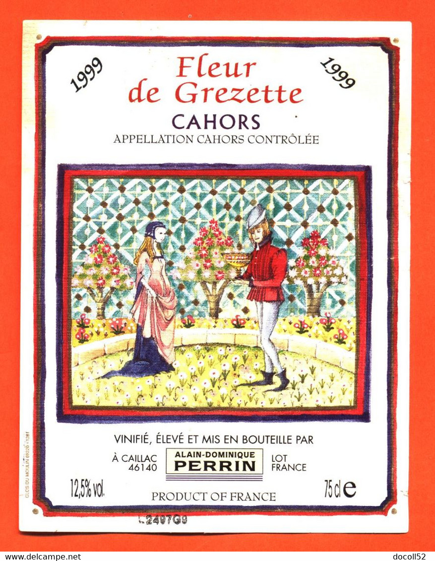 étiquette De Vin Cahors 1999 Fleur De Grezette Perrin à Caillac - 75 Cl - Cahors