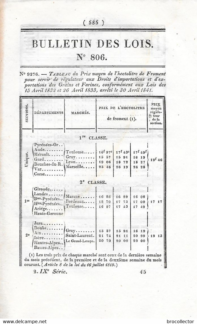 Ordonnance De 1841 Concernant Les Droits De Péage Des Bateaux Et Bacs Dans Le Dpt De La Haute Saône ( Page 588 à 592 ) - Other & Unclassified