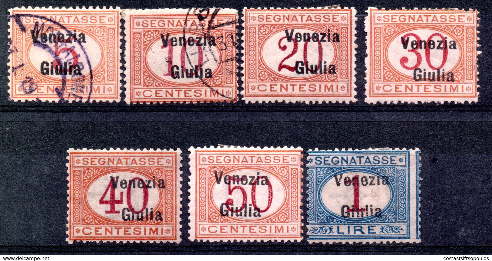 604.ITALY,AUSTRIA,VENEZIA GIULIA,1918 POSTAGE DUE,#1-7(1-2 USED.3-7 MH)HIGH VALUES SIGNED,4 SCANS - Vénétie Julienne