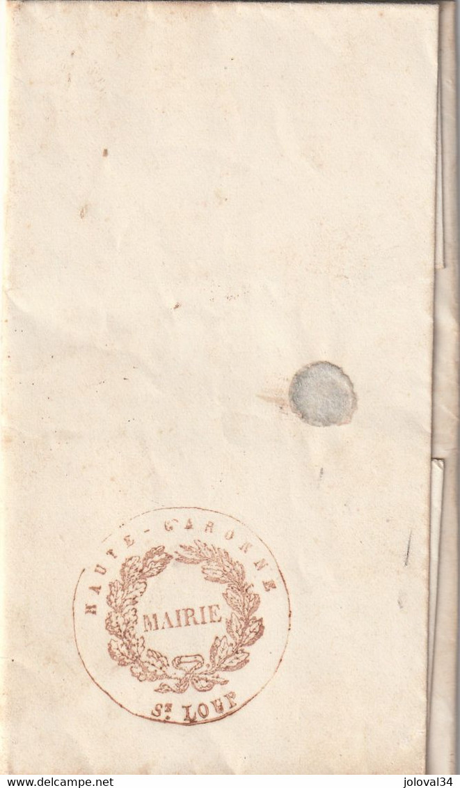 Lettre Toulouse 20/7/1852 Taxe Manuscrite 1  CL Correspondance Locale à Maire ST LOUP Haute Garonne Verso Cachet Mairie - 1849-1876: Classic Period