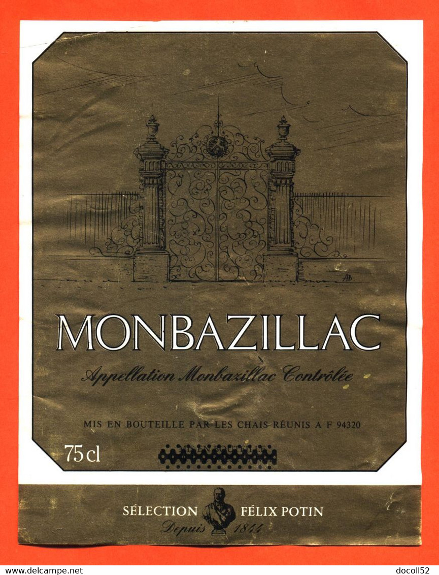 étiquette De Vin Monbazillac Chais Réunis à 94320 Selection Félix Potin - 75 Cl - Monbazillac