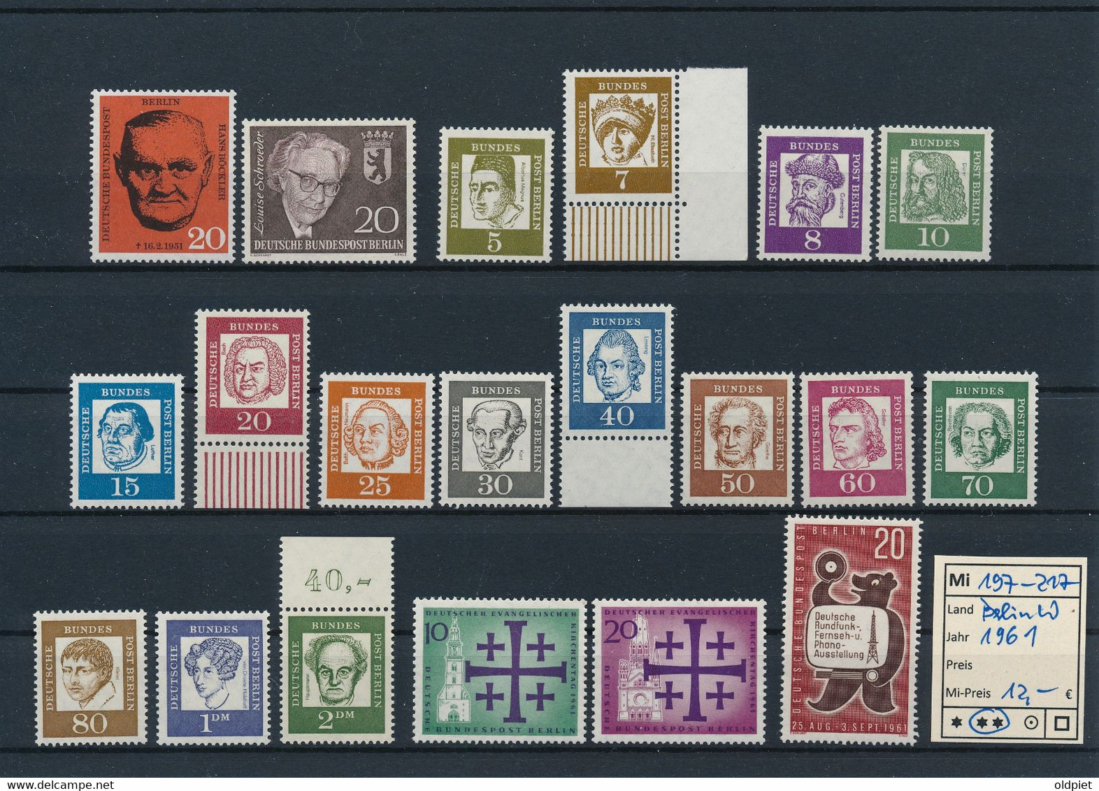 GERMANY Berlin West Jahrgang 1961 Stamps Year Set ** MNH Postfrisch - Complete Komplett Michel # 197 - 217 - Unused Stamps
