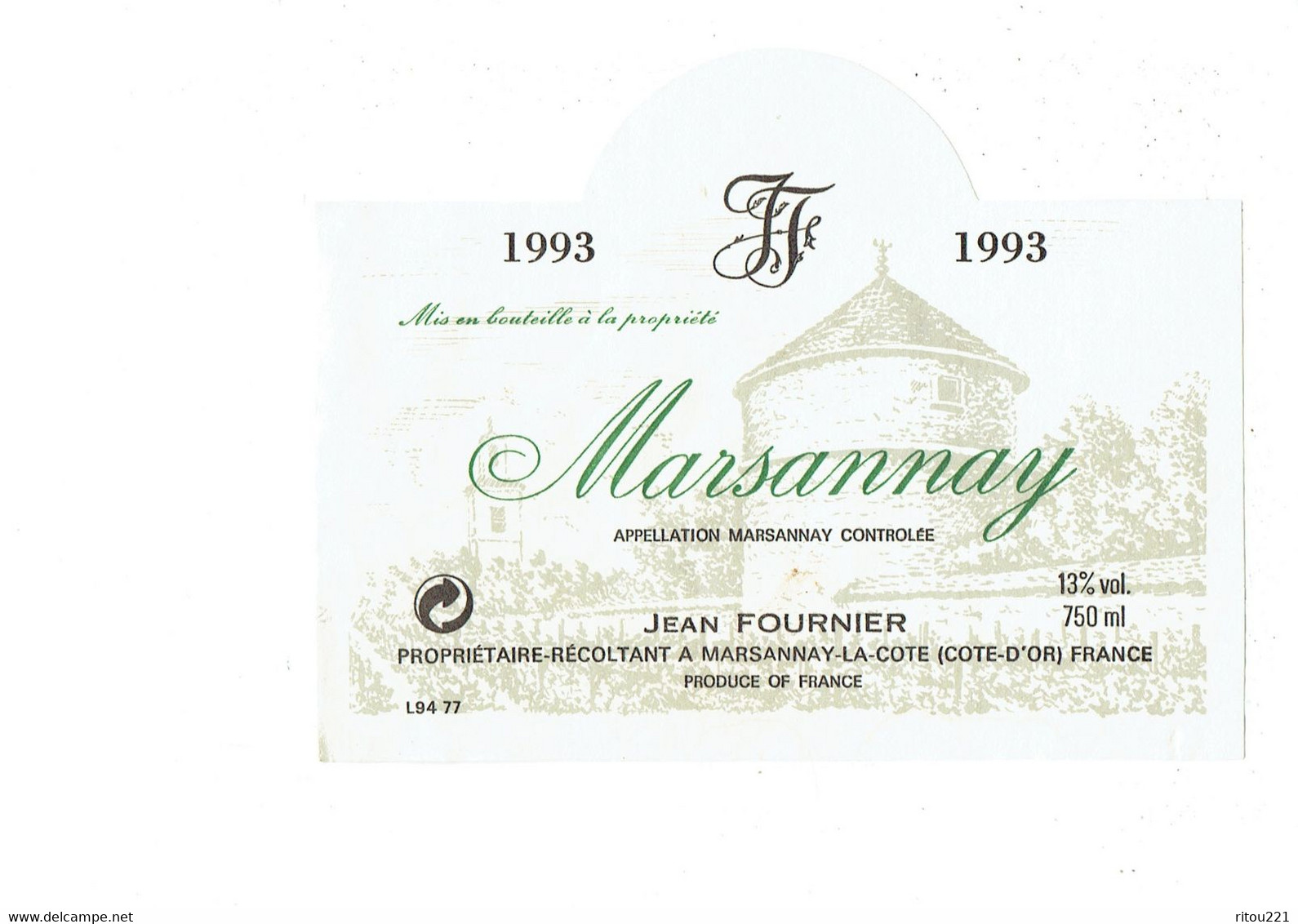 Etiquette De Vin - MARSANNAY - 21 - Jean Fournier 1993 - Illustration Tour Château - Schlösser