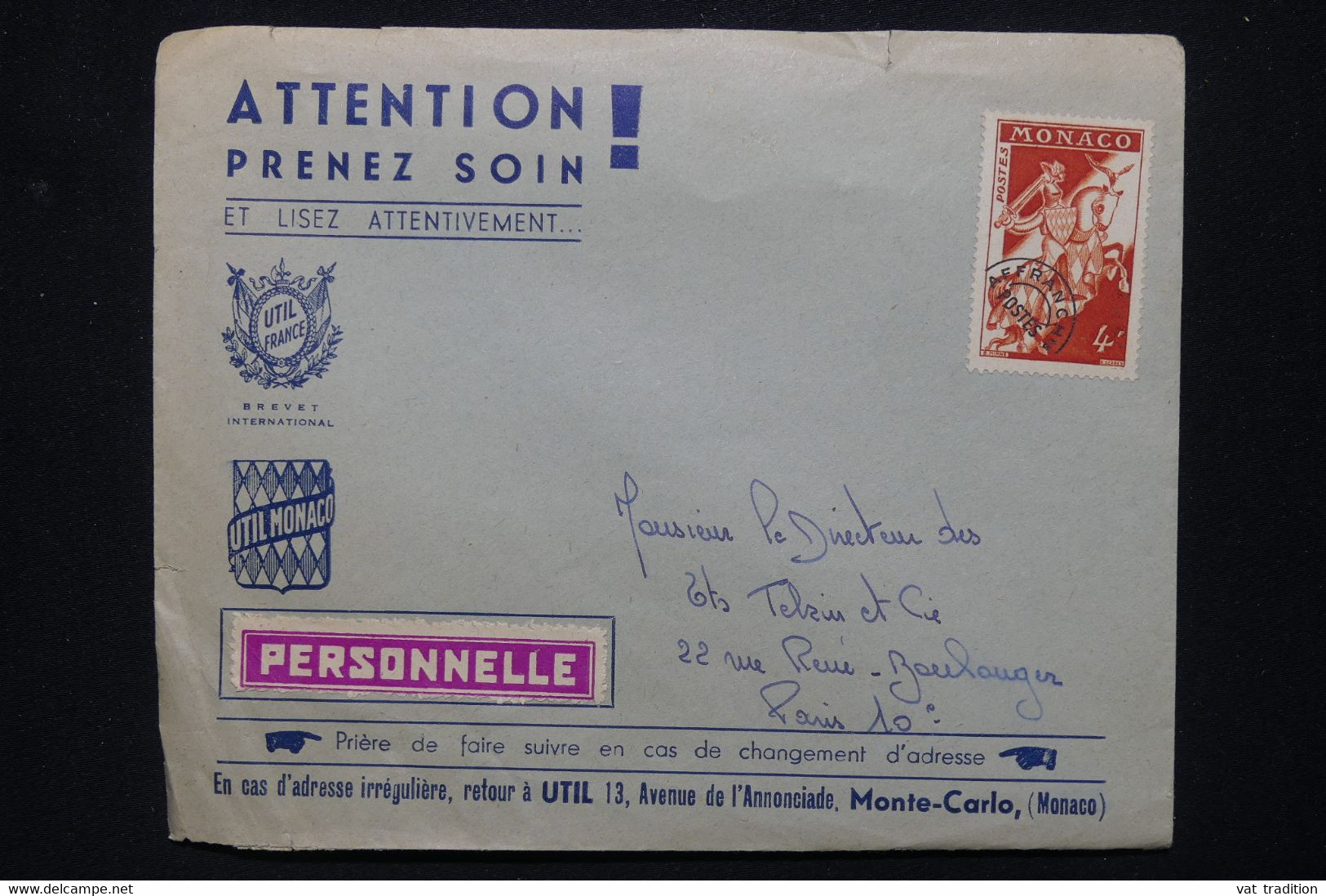 MONACO - Enveloppe Commerciale  Pour Paris Avec Affranchissement  Preoblitéré - L 113622 - Lettres & Documents