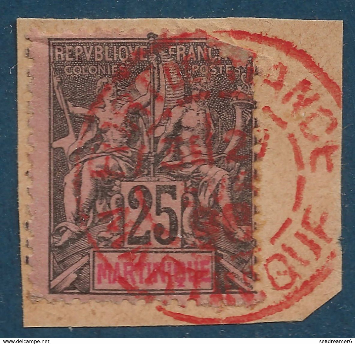 Colonies Martinique Fragment N°38 25c Noir Sur Rose Oblitéré Dateur Rouge 1896 "FORT DE FRANCE / MARTINIQUE" SUP - Usati