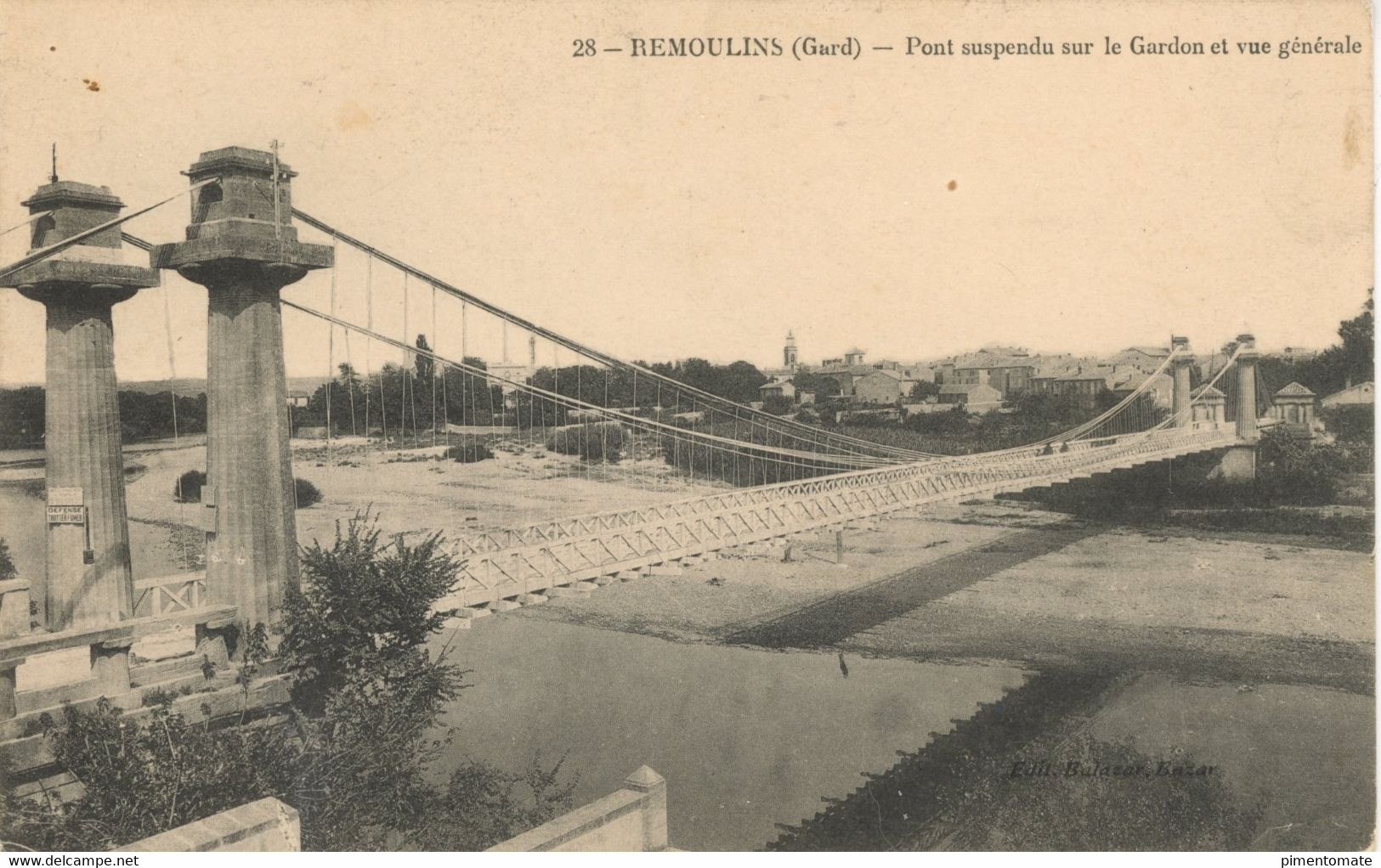 REMOULINS PONT SUSPENDU SUR LE GARDON ET VUE GENERALE 1915 - Remoulins