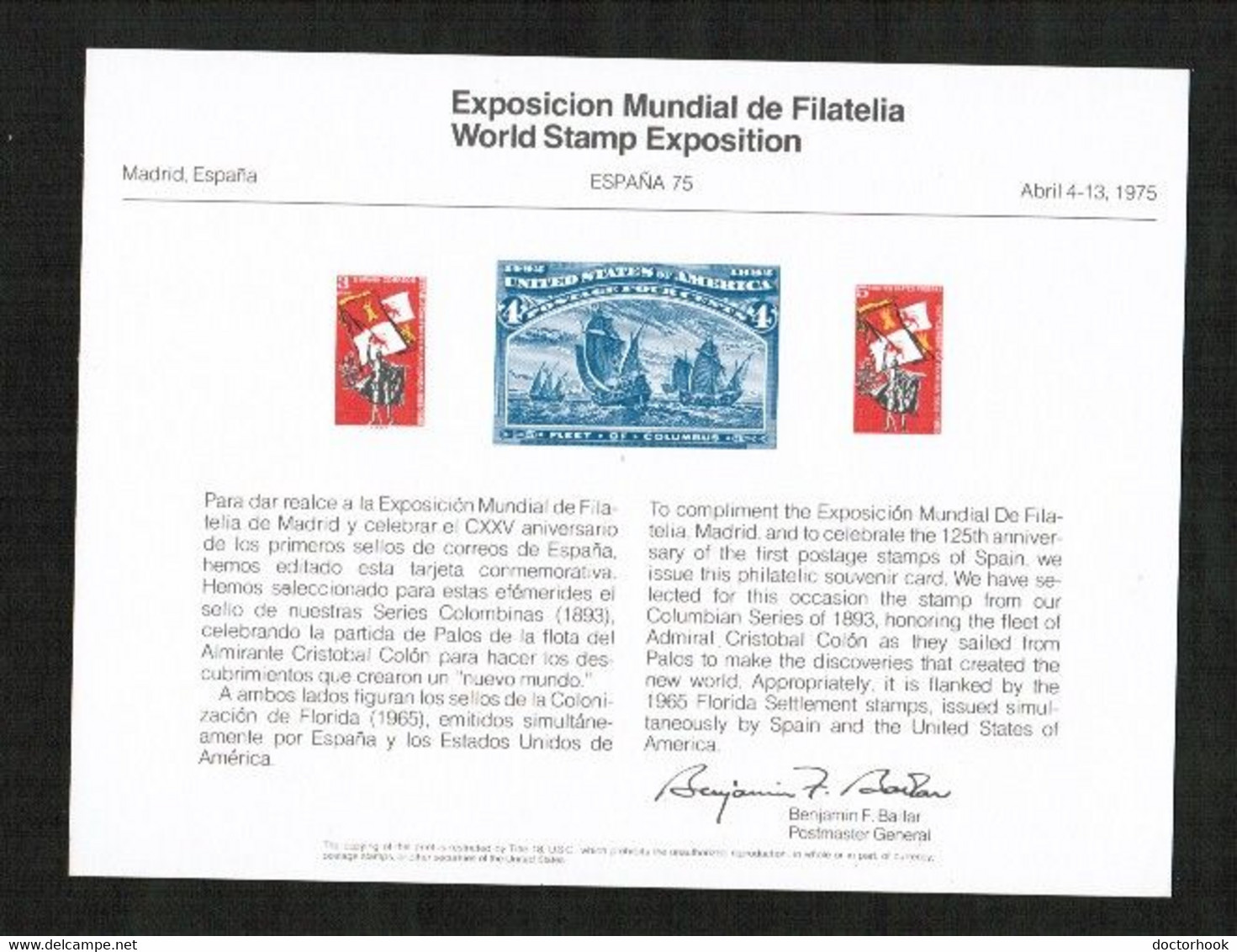 U.S.A.   ESPANA '75 B.E.P. CARD UNUSED (FF-74) - Souvenirkarten