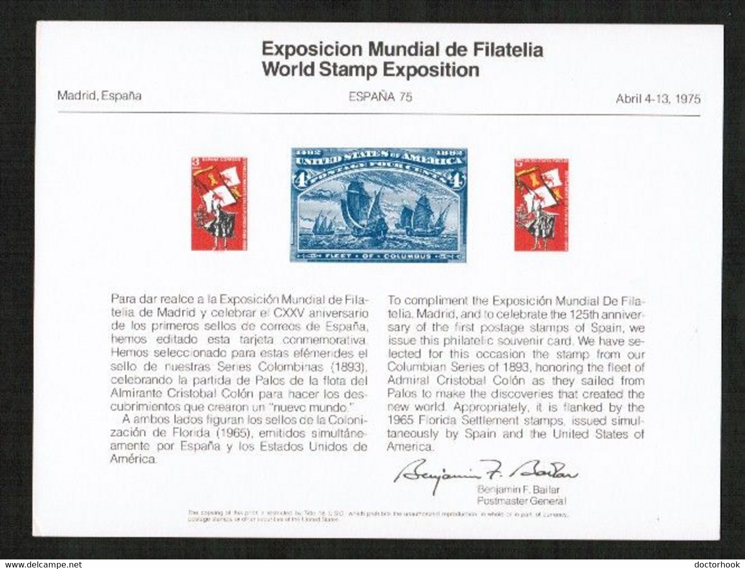 U.S.A.   ESPANA '75 B.E.P. CARD UNUSED (FF-75) - Cartes Souvenir