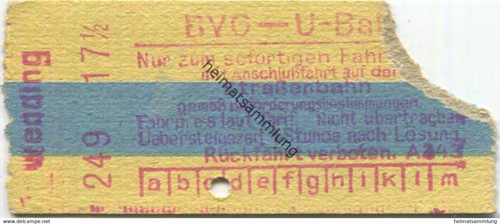 Deutschland - Berlin - BVG - U-Bahn - Fahrschein Mit Anschlussfahrt Auf Der Strassenbahn - Wedding - Europe