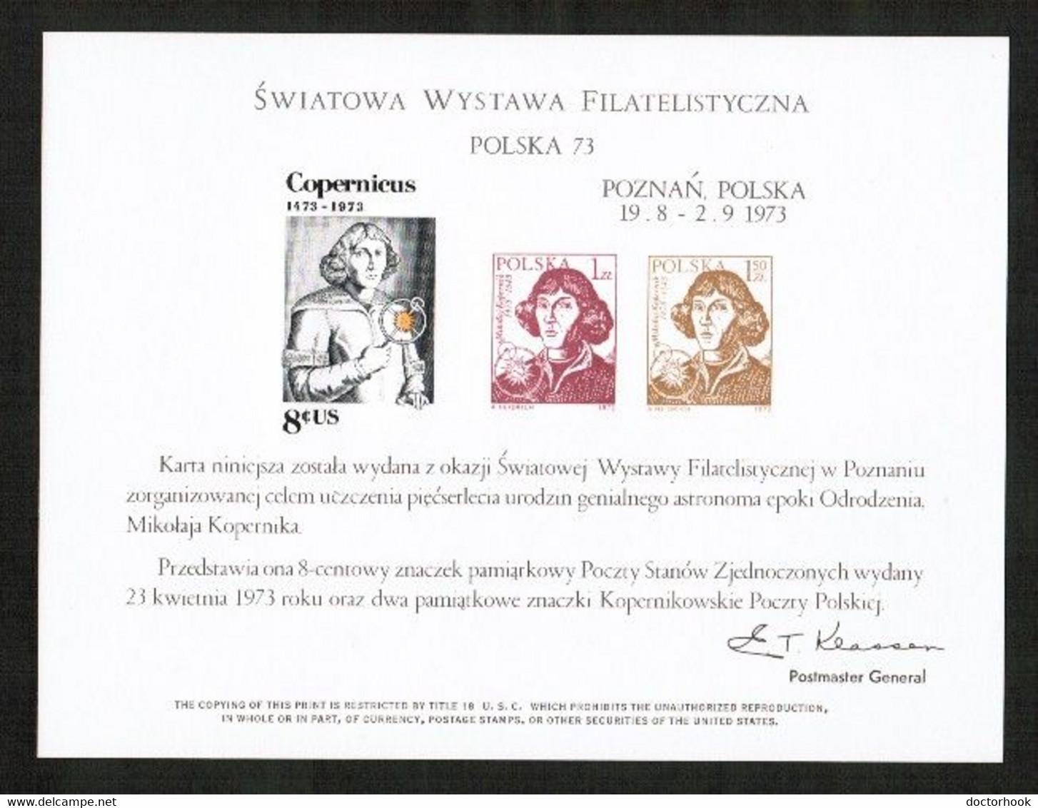 U.S.A.   POLSKA '73 B.E.P. CARD UNUSED (FF-81) - Recordatorios