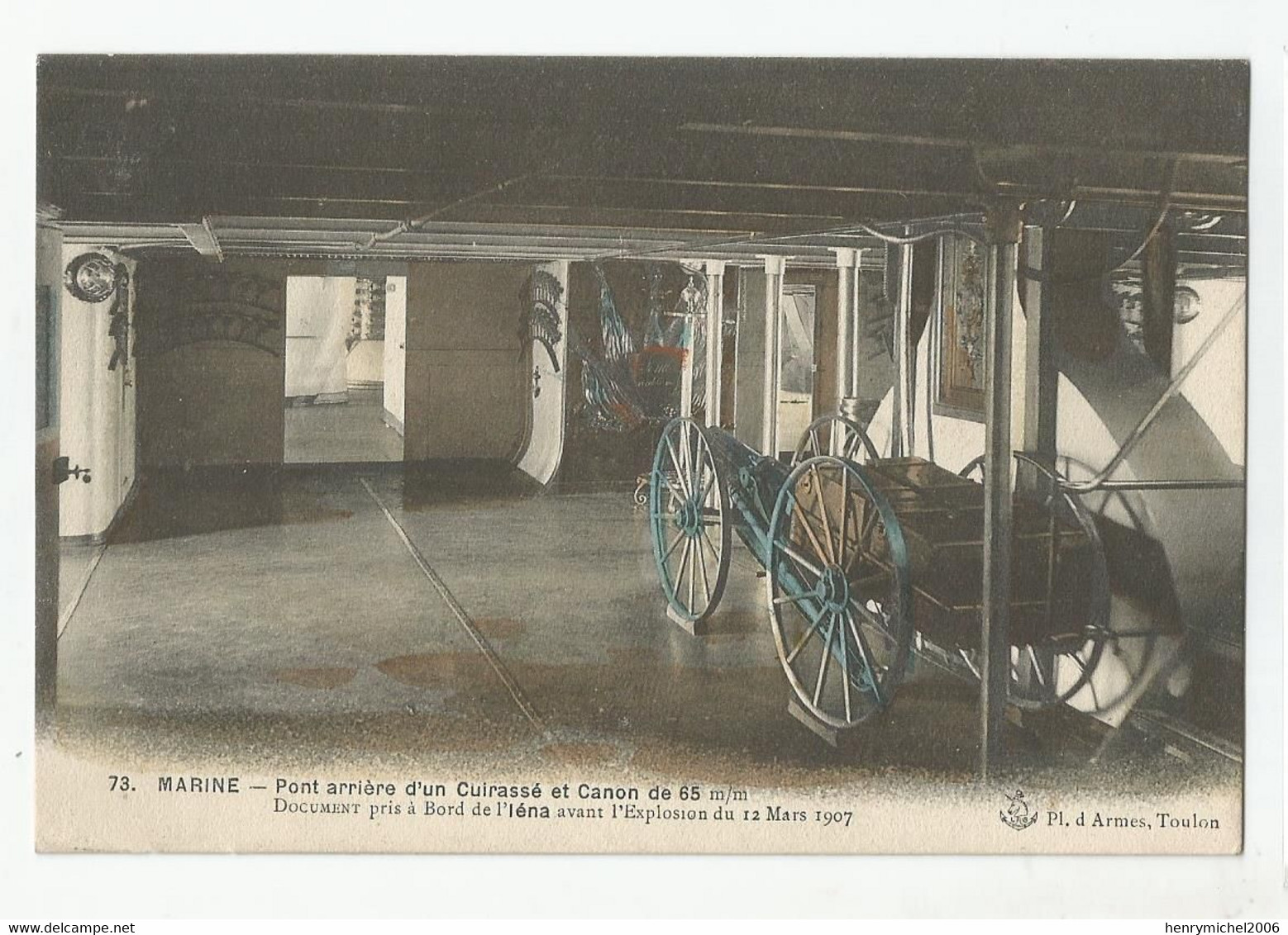 Cpa Marine A Bord Du Bateau Cuirassé Léna Pont Arrière Avec Canon De 65 Avant L'explosion Du 12 Mars 1907 - Guerre