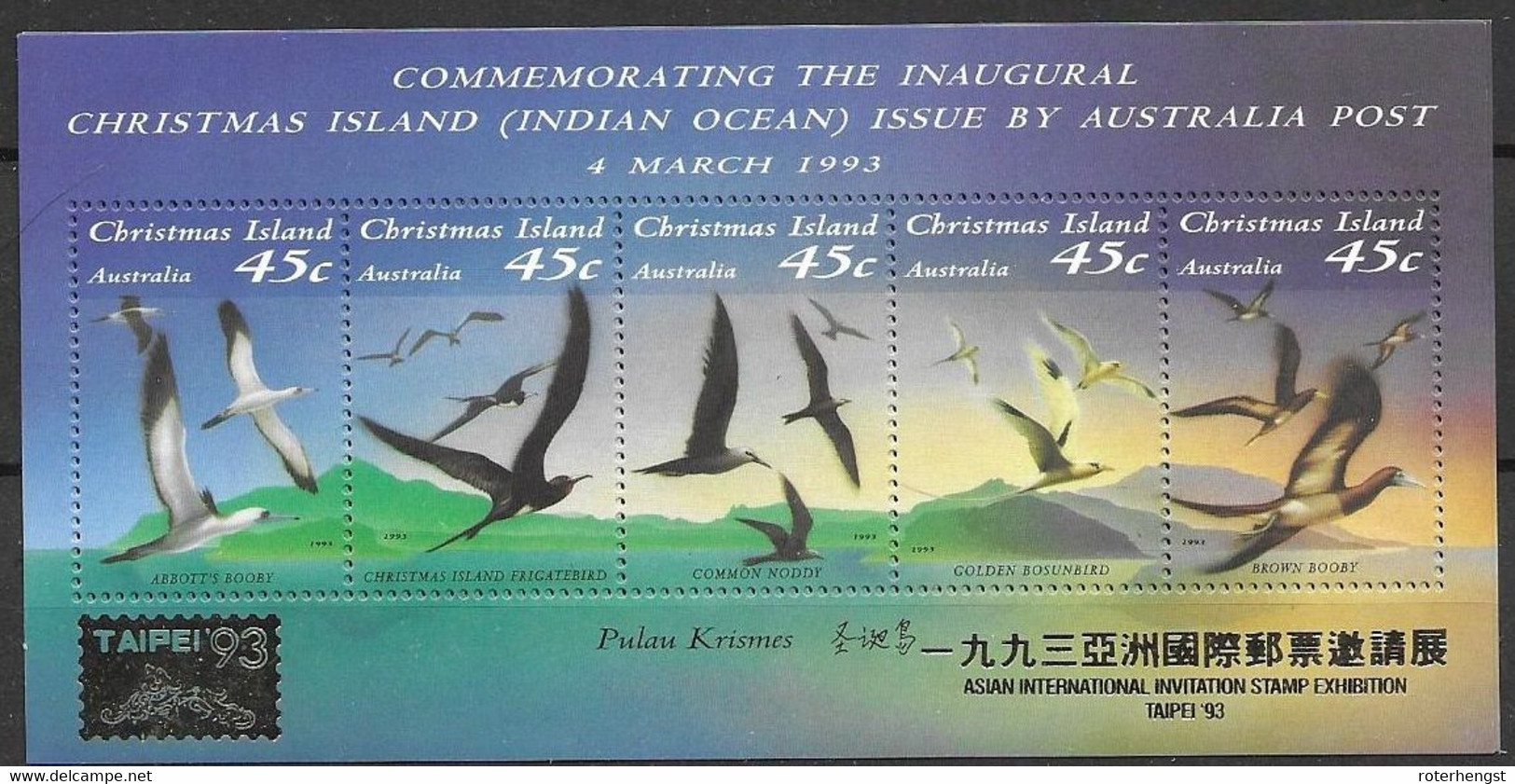 Christmas Island Mnh ** Good Taipei Sheet With Birds 12 Euros 1993 - Christmaseiland