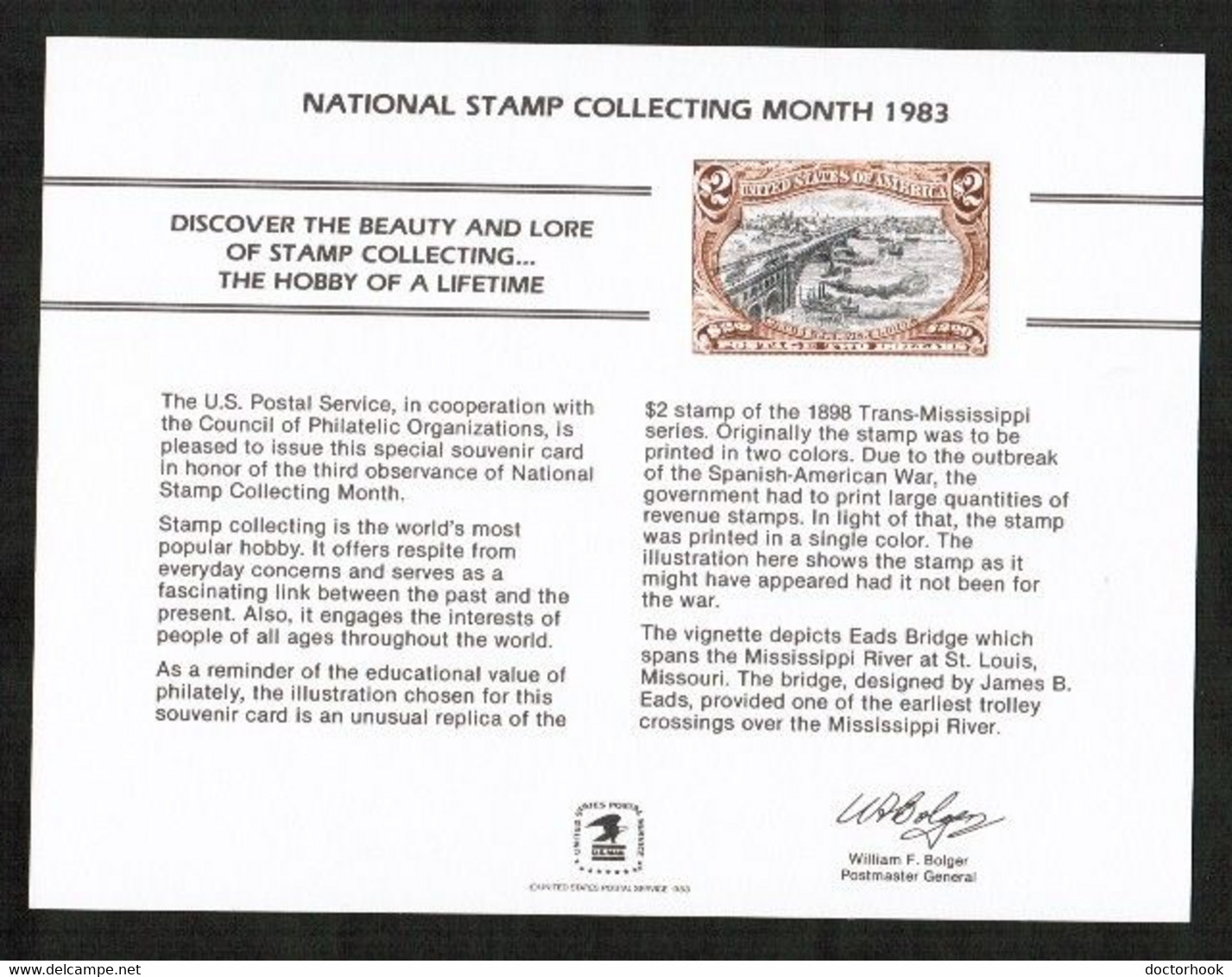 U.S.A.   NATIONAL STAMP COLLECTING MONTH '83 B.E.P. CARD UNUSED (FF-87) - Recordatorios